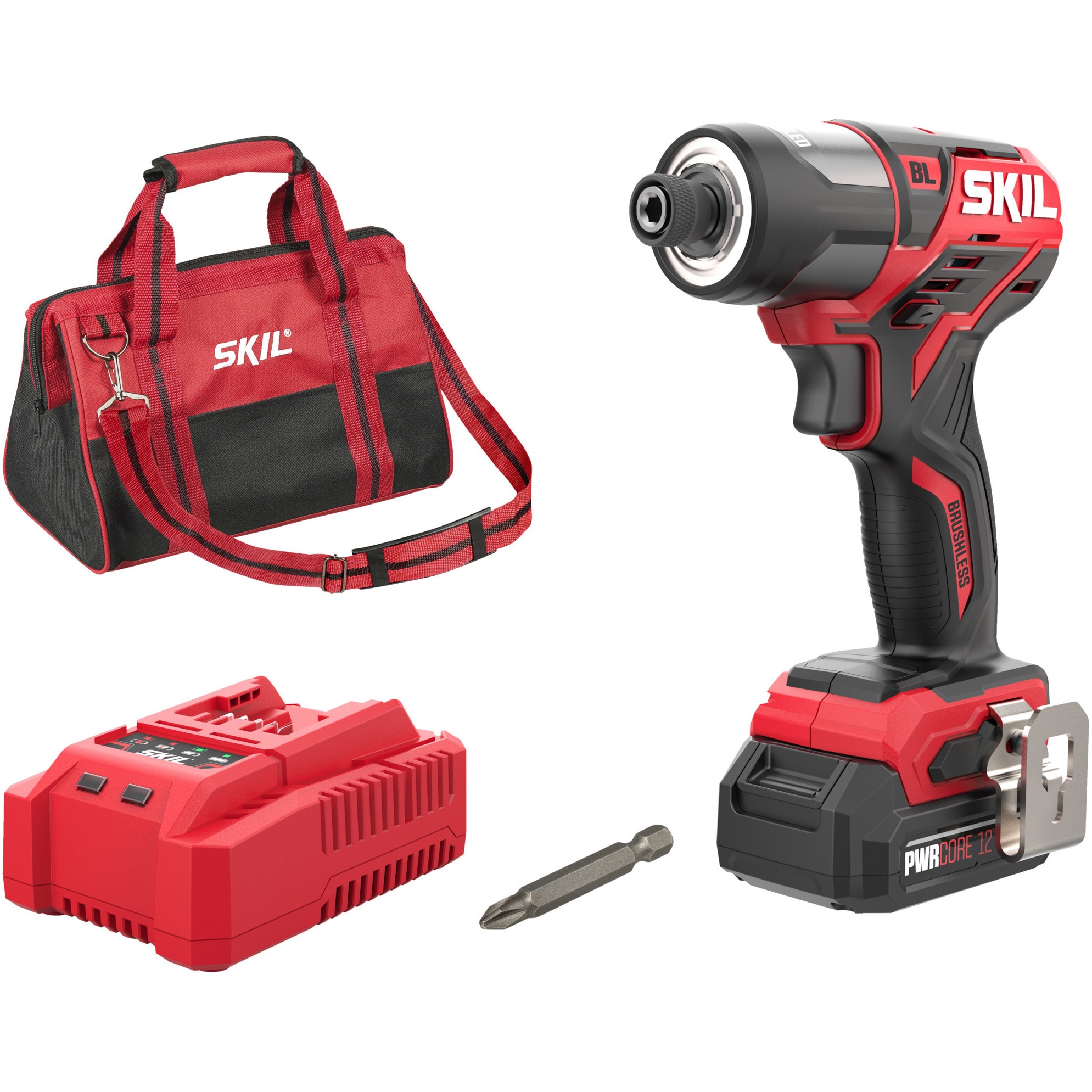 Masina de insurubat (bormasina) pe acumulator cu impact Skil Red SD1E2230DA, 12 V, motor Brushless, compacta, 2600 rpm, 140 Nm, cu LED inel 360, 1 acumulator 2.0 Ah, incarcator si geanta de transport