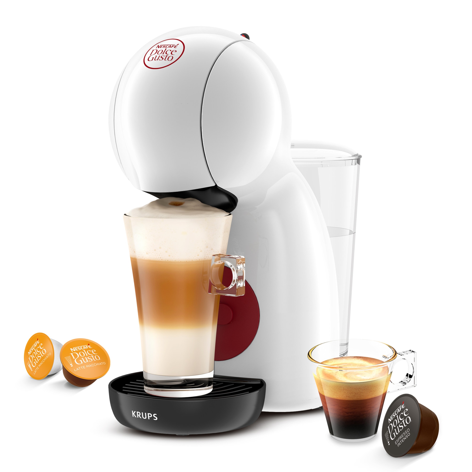KRUPS NESCAFÉ® Dolce Gusto® Piccolo XS KP1A3110 capsule coffee machine, 15 bar pressure, 1600 W, tank capacity 0.8 L, Eco function, white &amp; red