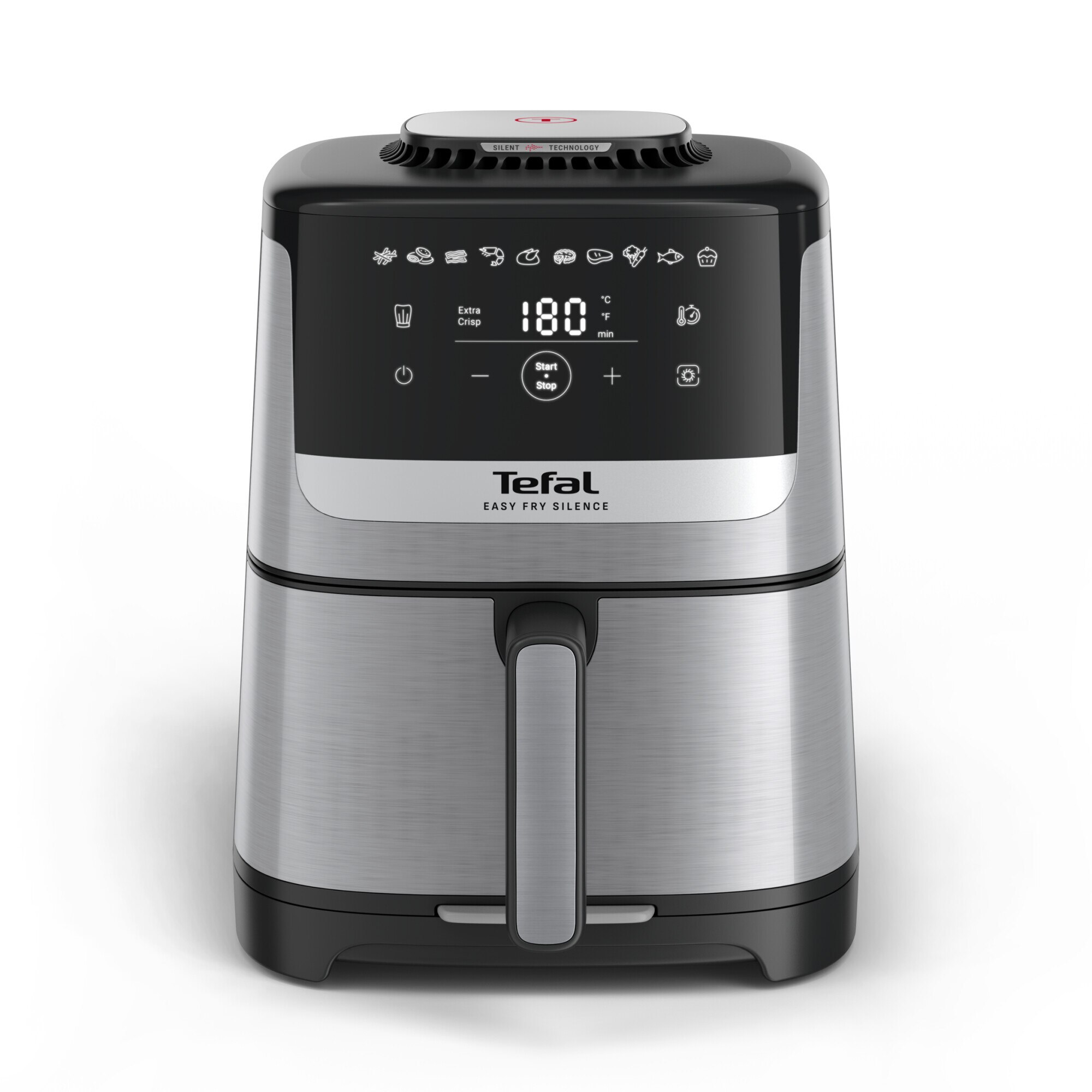 Tefal Easy Fry Silence EY552DE0 hot air fryer, 1670W, 5L, 10 automatic programs, LCD screen, silent, removable non-stick bowl, Extra-Crisp technology, timer, adjustable temperature, silver &amp; black