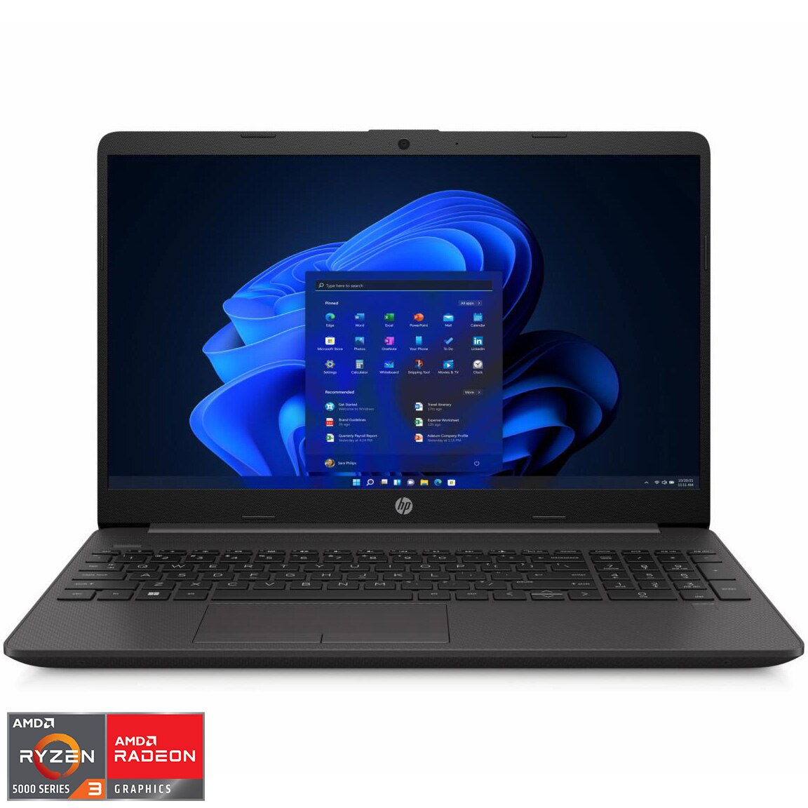 Laptop HP 255 G9 cu procesor AMD Ryzen 3 5425U pana la 410 GHz, 156" Full HD, 8GB DDR4, 256GB SSD, AMD Radeon Graphics, Windows 11 PRO Educational, Dark Ash Silver