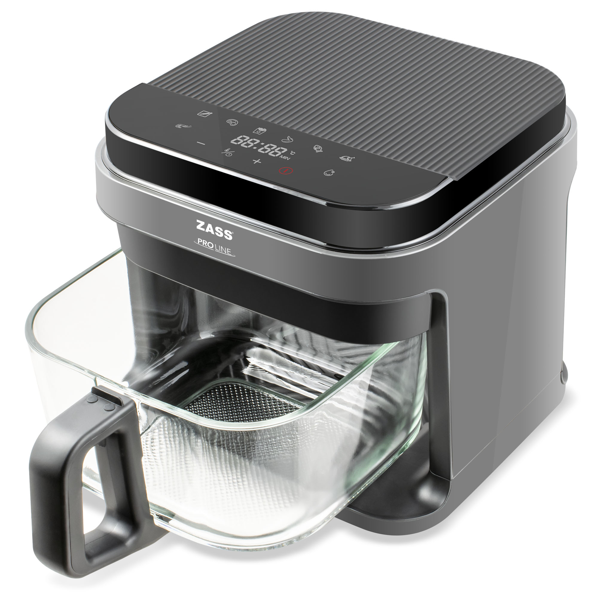 ZASS ZAF 09 Hot Air Fryer, 5.5l Capacity, Removable Tempered Glass Basket, Digital Control, Anthracite Grey