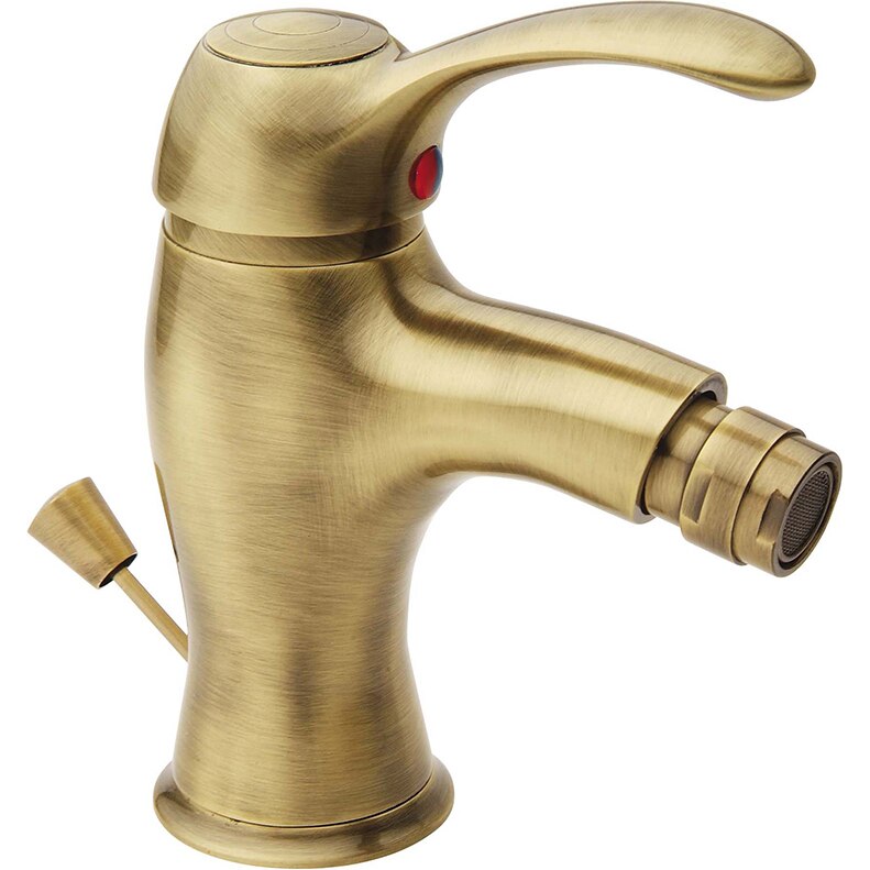 Baterie bideu retro Idrobric Distri, monocomanda, auriu antichizat (alama antichizata), cartus ceramic 40 mm, ventil pop-up, racorduri flexibile inox 3/8