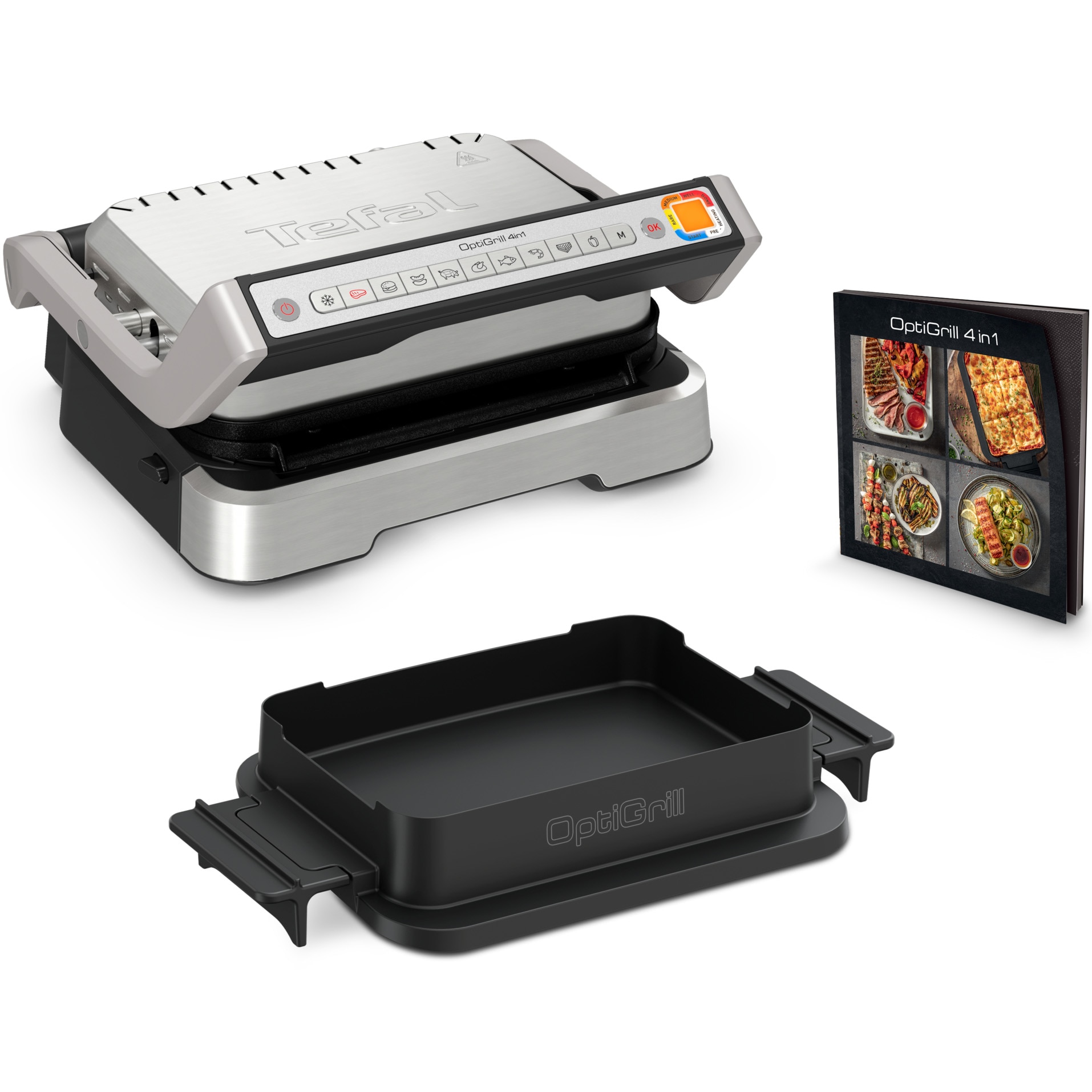 Tefal OptiGrill 4 in 1 electric grill GC774D30, 2100W, 9 automatic cooking programs, oven tray, removable trays with non-stick coating, silver &amp; black