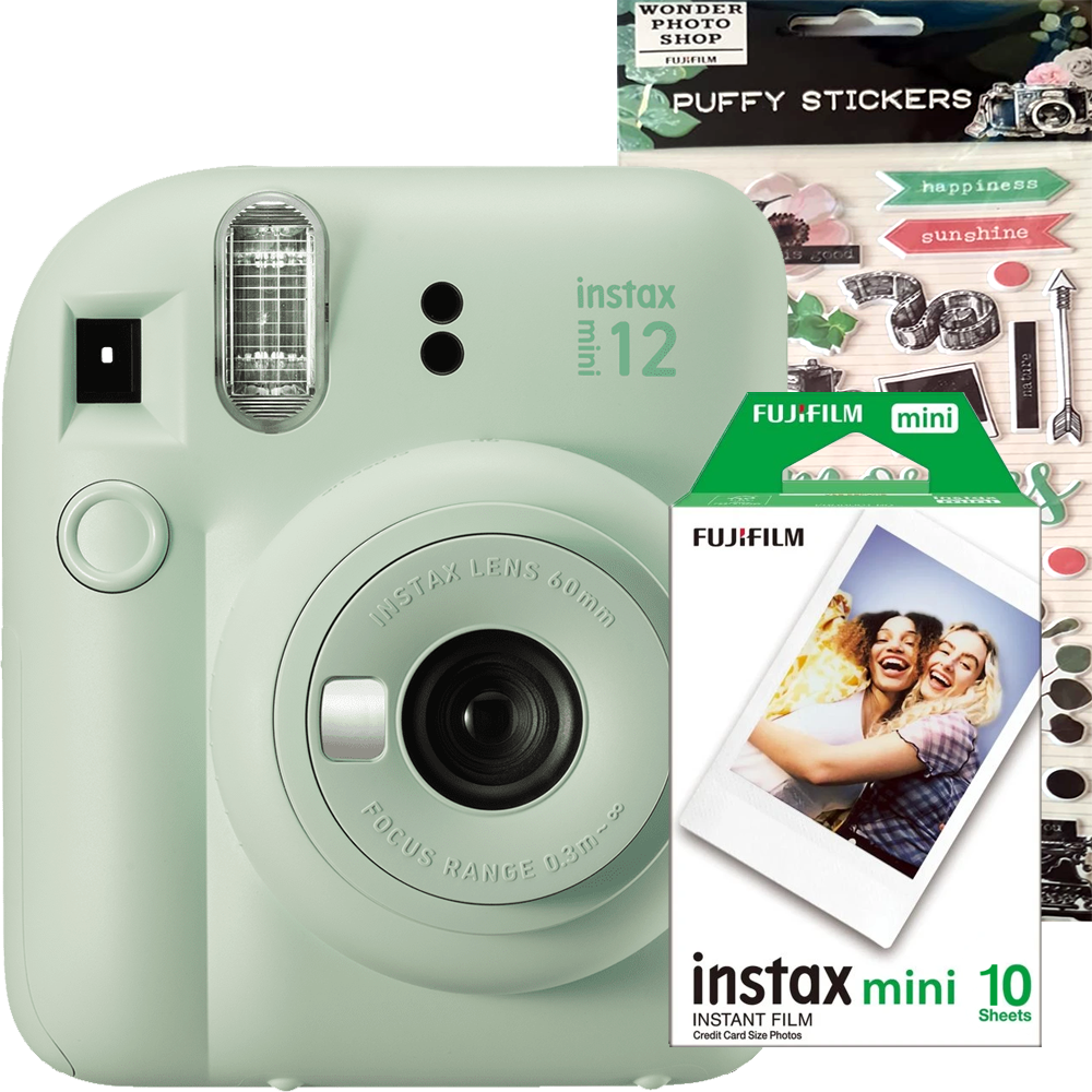 Fujifilm Instax Mini 12 Instant Camera Mint Green + Mini 1x10 Film + Decorative Stickers