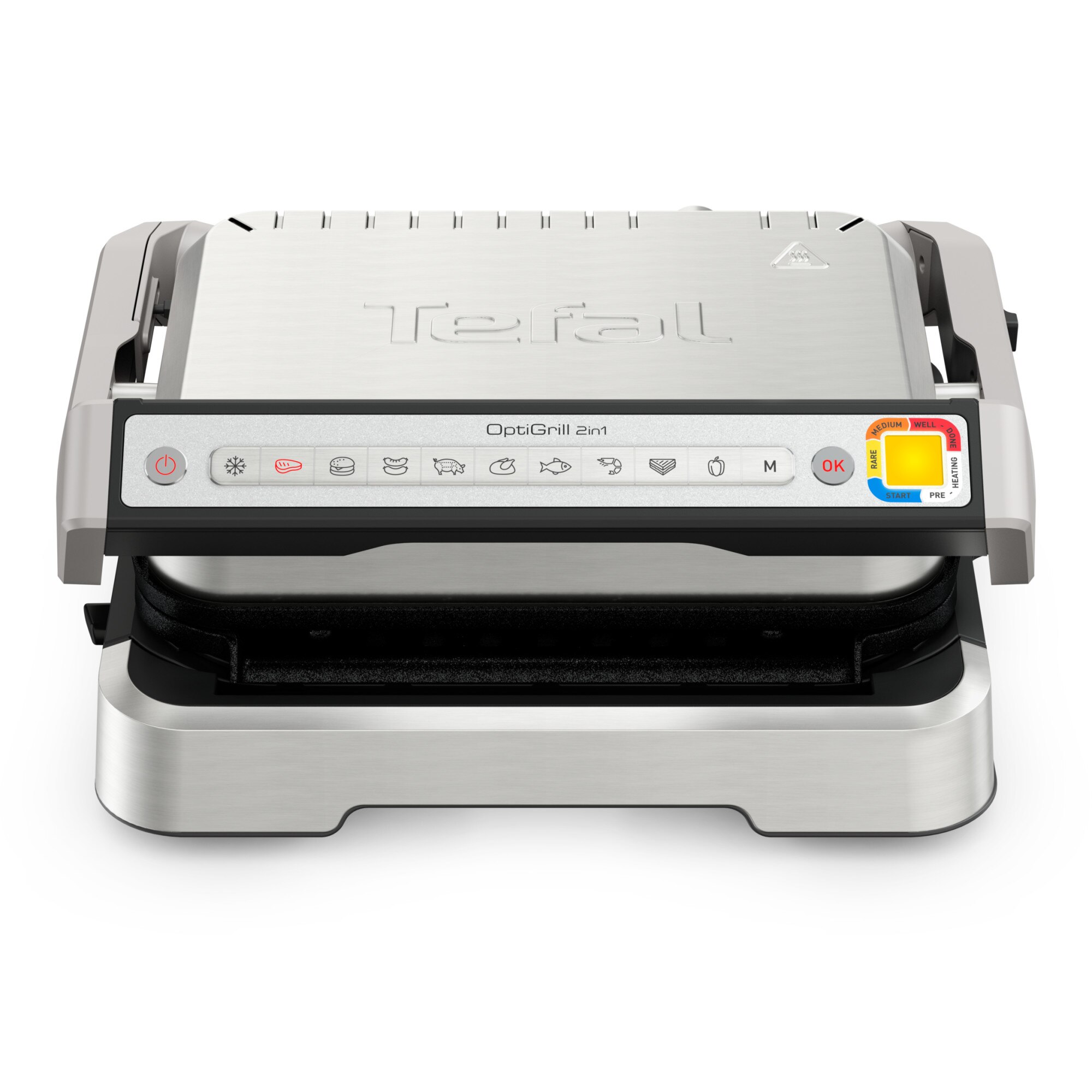 Tefal OptiGrill 2 in 1 electric grill GC773D30, 2100W, 9 automatic cooking programs, cooking indicator, removable plates with non-stick coating, silver