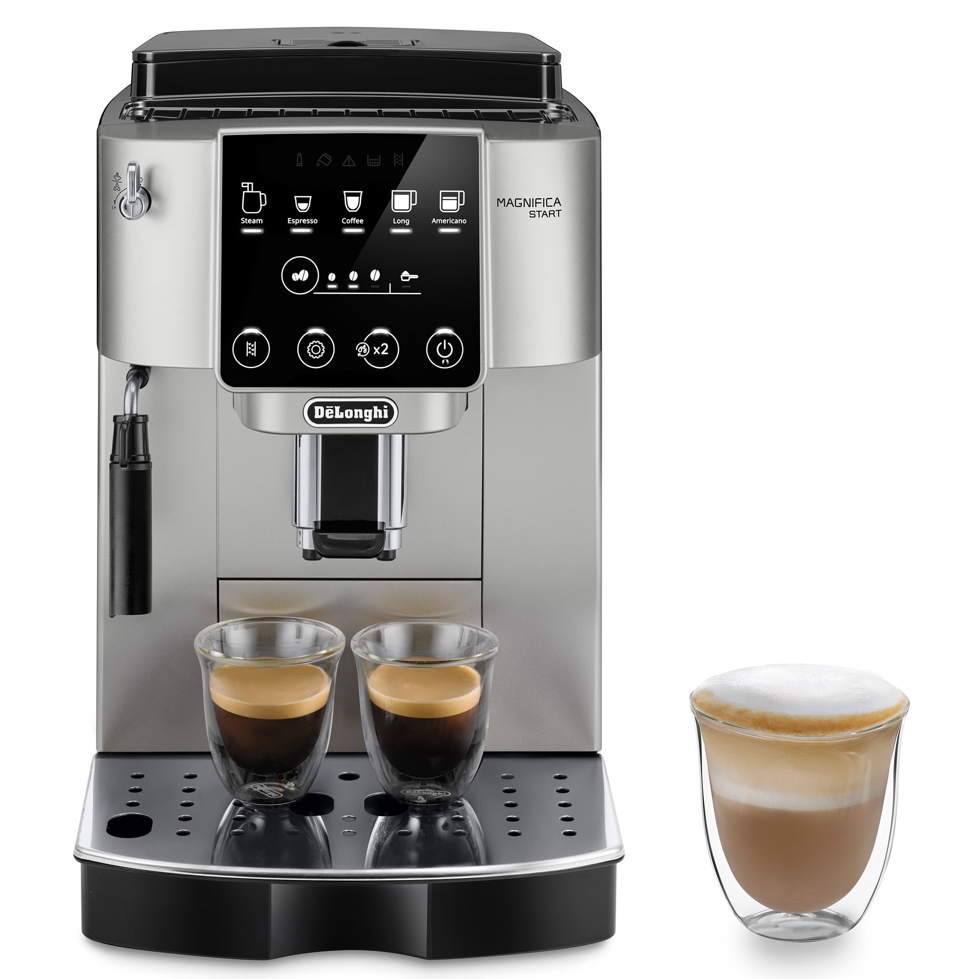 Espressor automat DeLonghi Magnifica Start ECAM 22030SB, 1450 W, 18 l, 15 bar, sistem de spumare lapte manual, negru argintiu