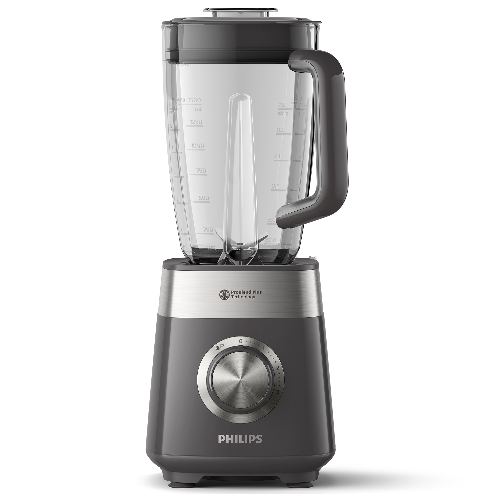 Blender Philips HR3020/20 Seria 5000, 1000 W, Lame noi ProBlend Plus, Vas cu straturi ProBlend Plus, 3 viteze plus Impuls, Lame detașabile, capacitate 2 litri, Gri inchis