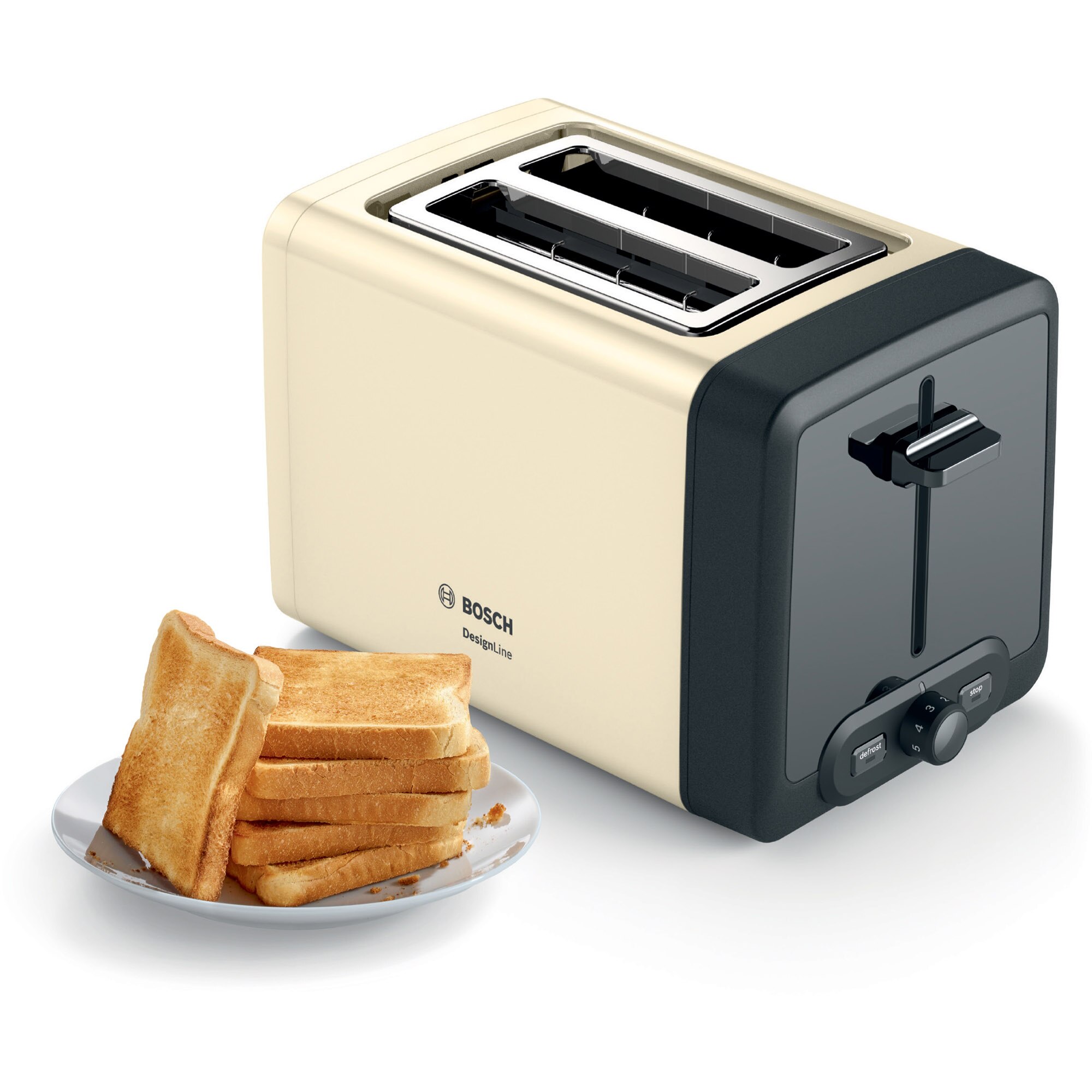 BOSCH DesignLine TAT4P427 Toaster, 2 slices, 970W, Black/beige