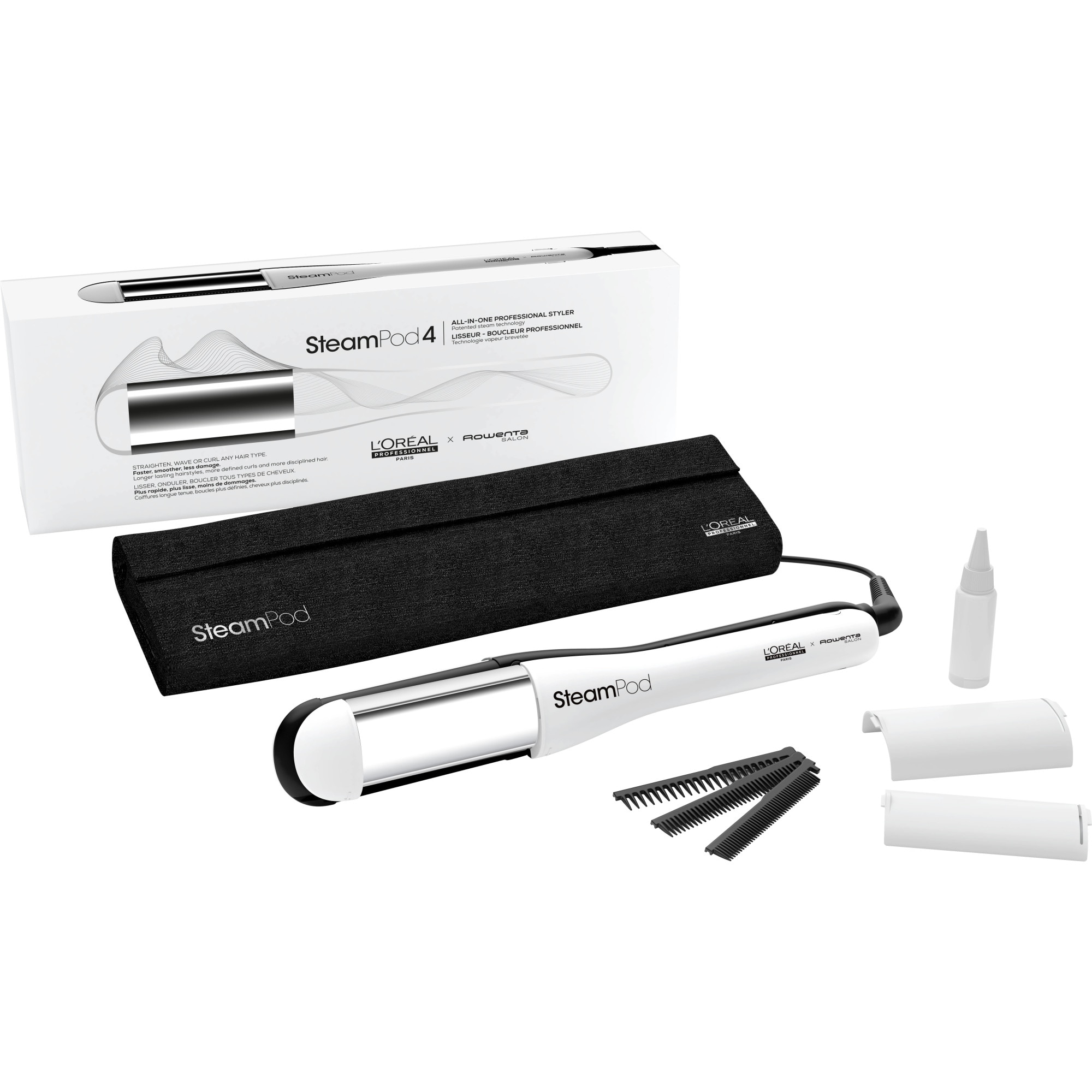 L'Oréal Professionnel Steampod 4.00 professional hair styling and care straightener, 3 heat settings, automatic shut-off, built-in water tank, White