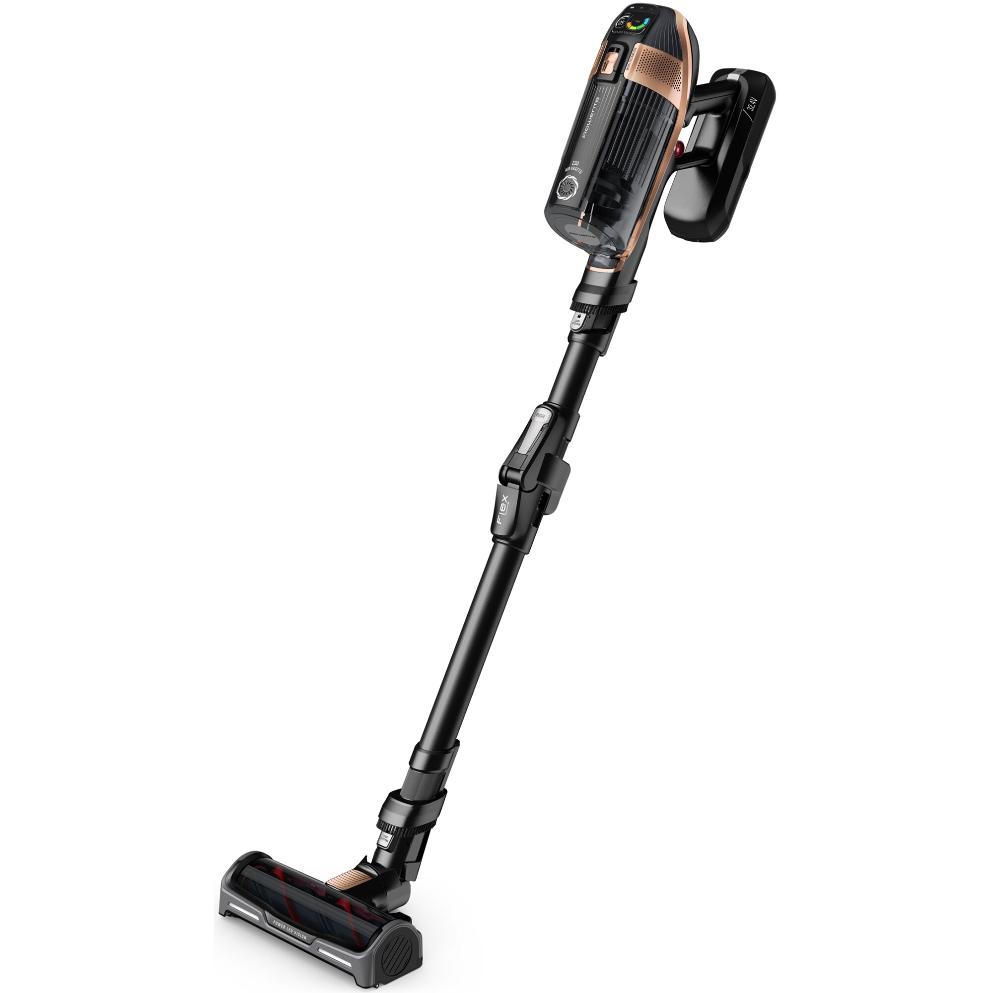 Rowenta XForce Flex1560 vertical vacuum, 520W, flex tech, operating time, display, pet accessories, black &amp; brown.