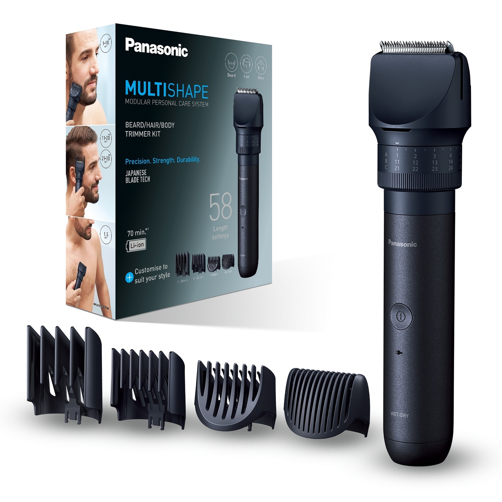 Panasonic MultiSHAPE ERCKL2A301 beard and hair trimmer, battery, autonomy 70min, quick charge 1H, 58 length settings, Black