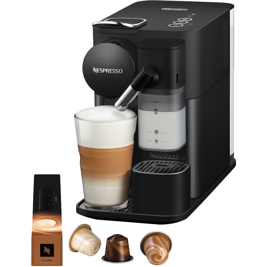 Nespresso DeLonghi Lattissima One EN510B espresso machine, 1450W, 19 bars, 1L, black + 14 gift capsules