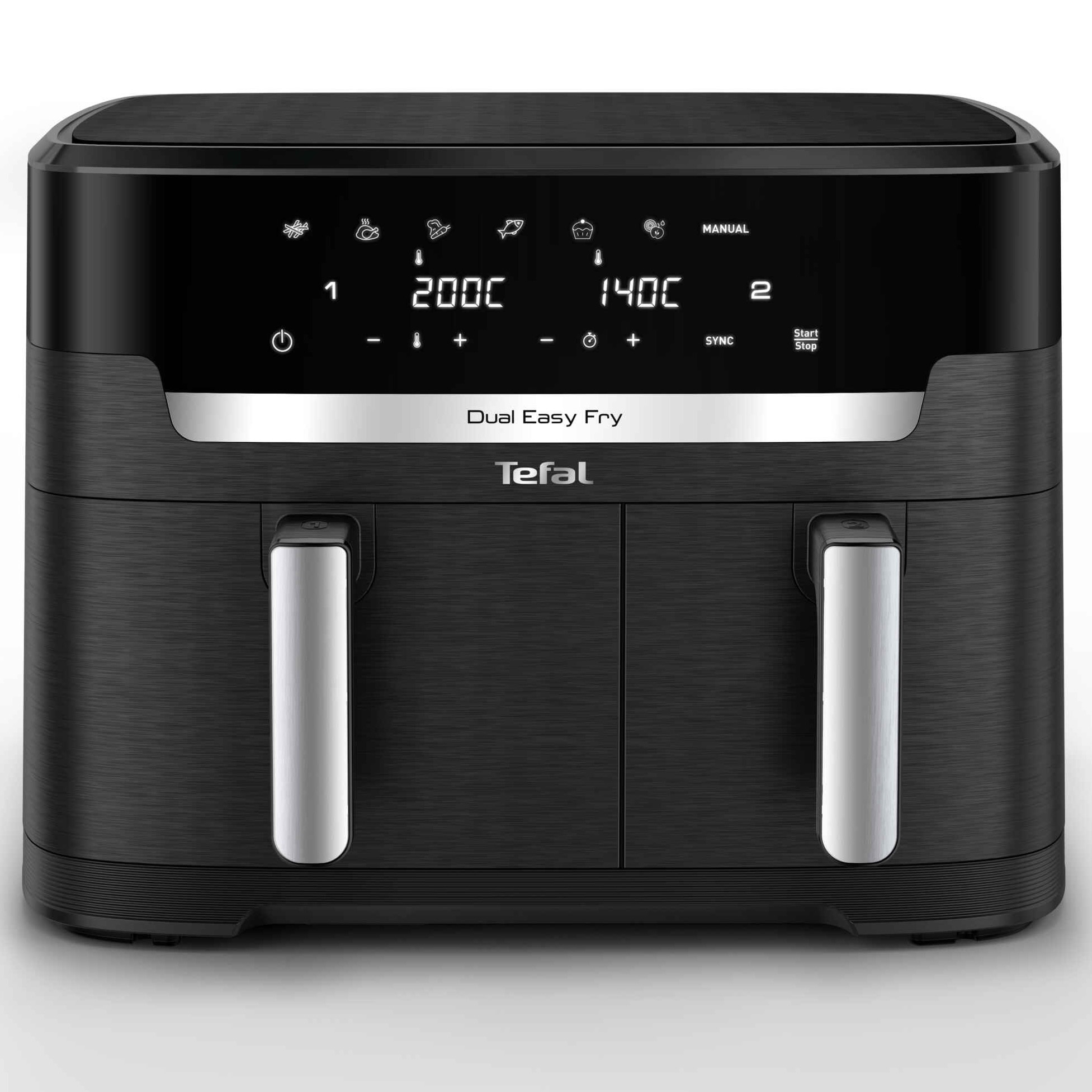 Tefal Dual Easy Fry XXL EY9428E0 hot air fryer, 2700 W, 11 L capacity, 7 automatic programs, removable non-stick dishes, LCD display, adjustable temperature 40-200°C, black