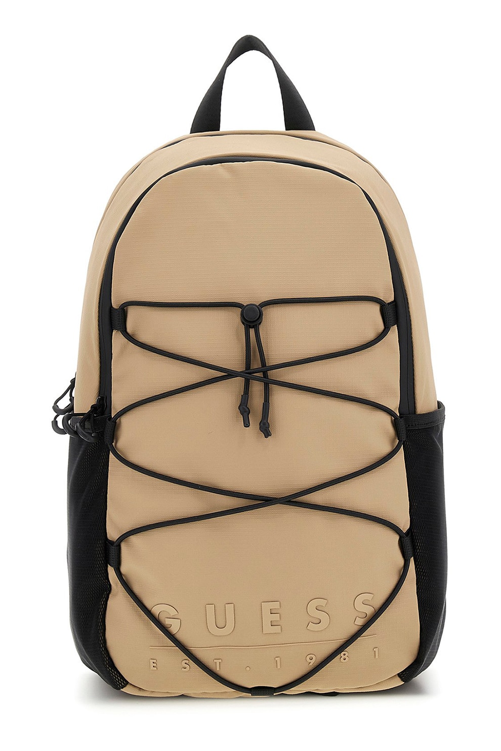 GUESS, Eco-leather backpack with logo, Black, Camel
