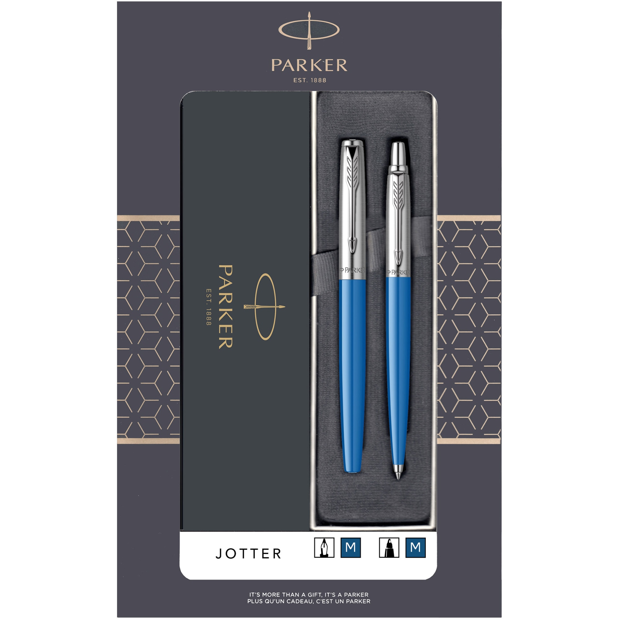 Parker Pen + Jotter electric blue ballpoint pen set in gift box with window