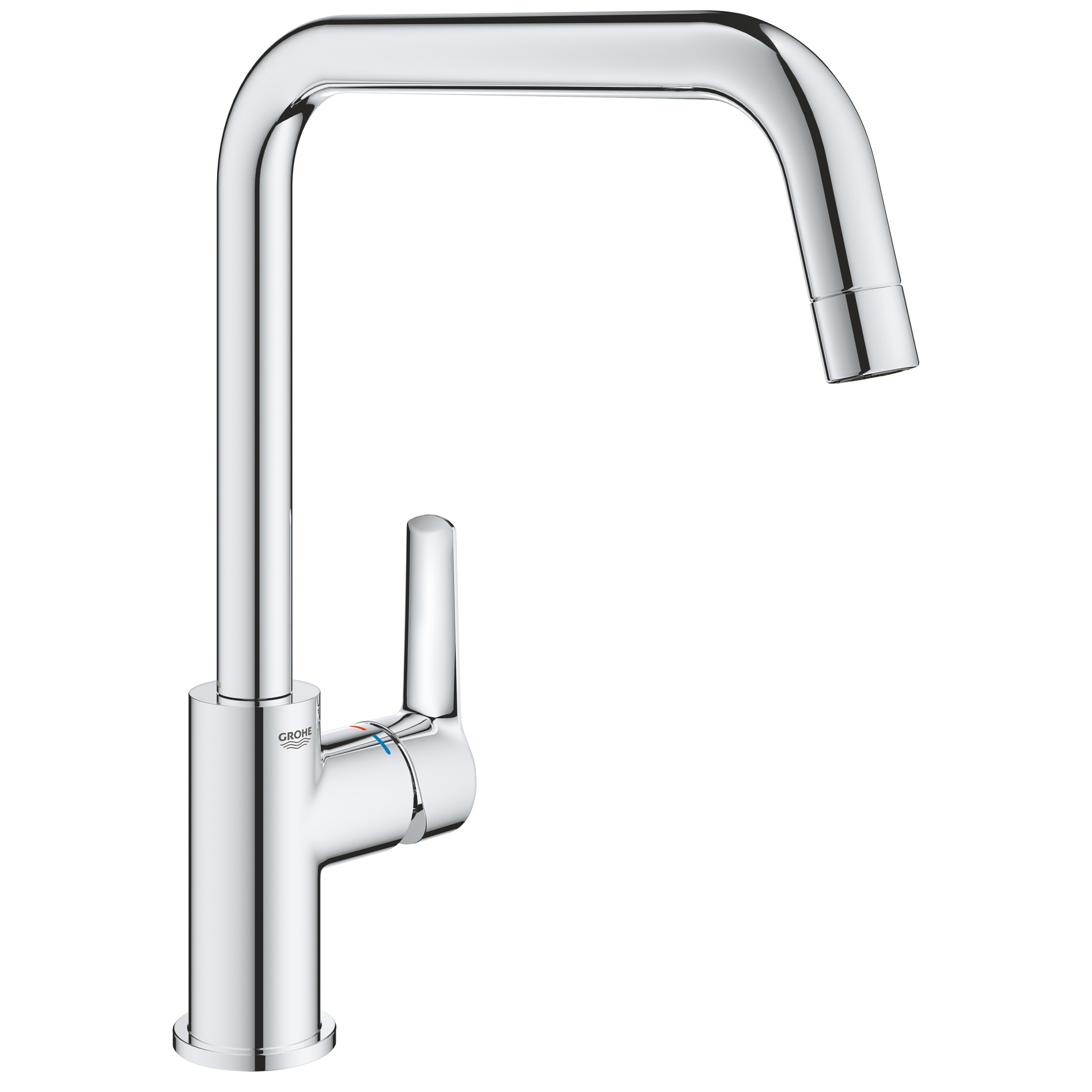 Baterie de bucatarie Grohe Start 30470000, 3/8'', pipa inalta, tip U, pivotanta, monocomanda, crom