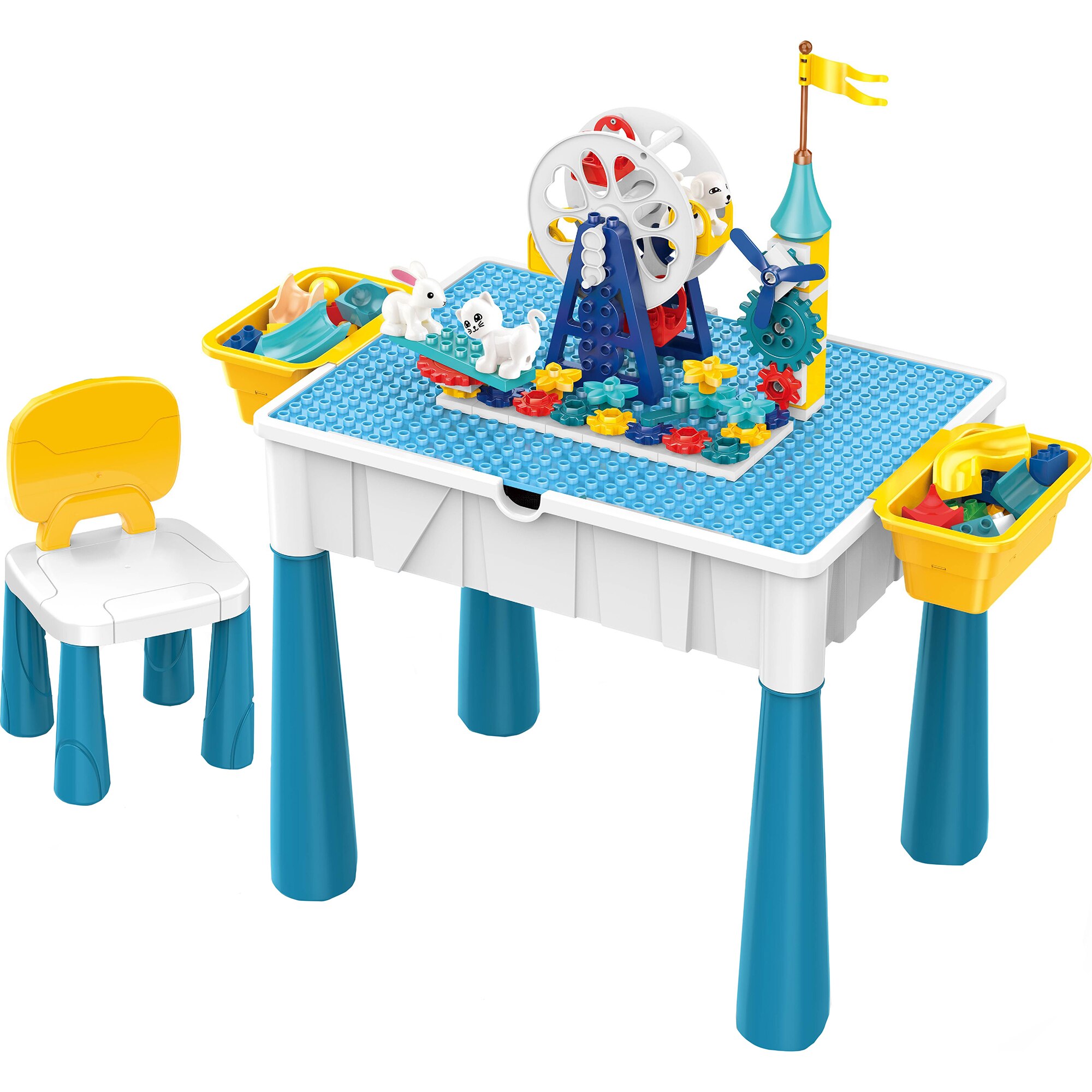 Set masuta multifunctionala Mappy cu 76 cuburi de constructie