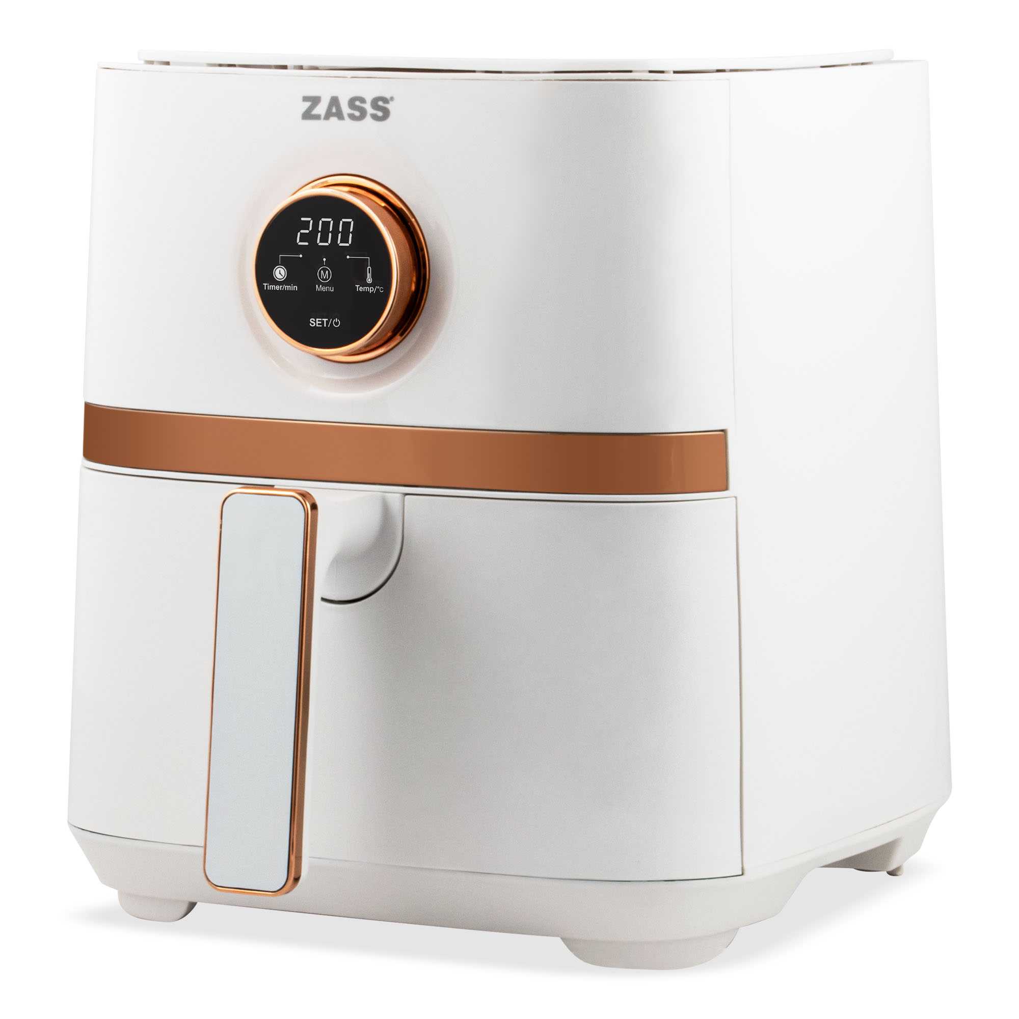 ZASS ZAF 02 Hot Air Fryer, 5l Capacity, 8 Preset Programs, Bowl with Removable Tray, Non-Stick, 1450W, White