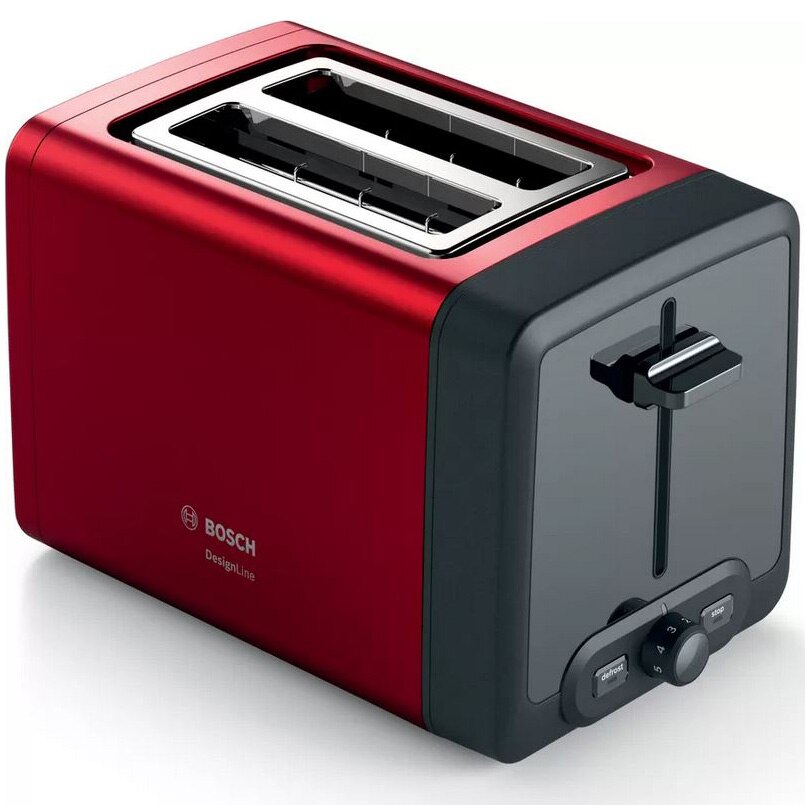 Bosch DesignLine TAT4P424 Toaster, 970W, 2 slices of bread, variable browning control, defrost and reheat function, red