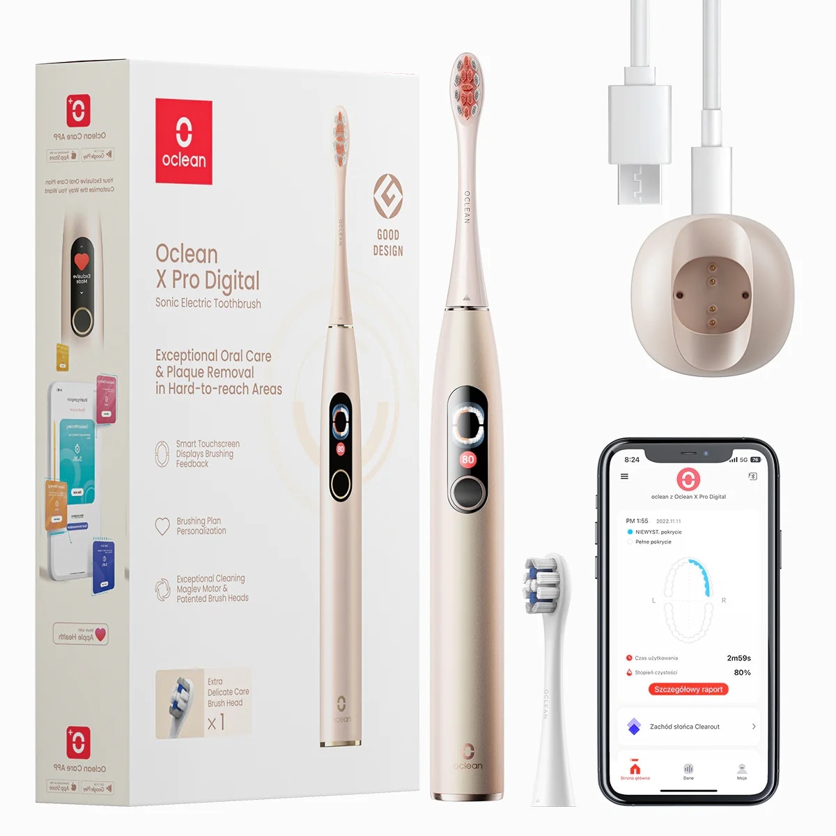 Oclean X Pro Digital Sonic Electric Smart Toothbrush Set, Gold