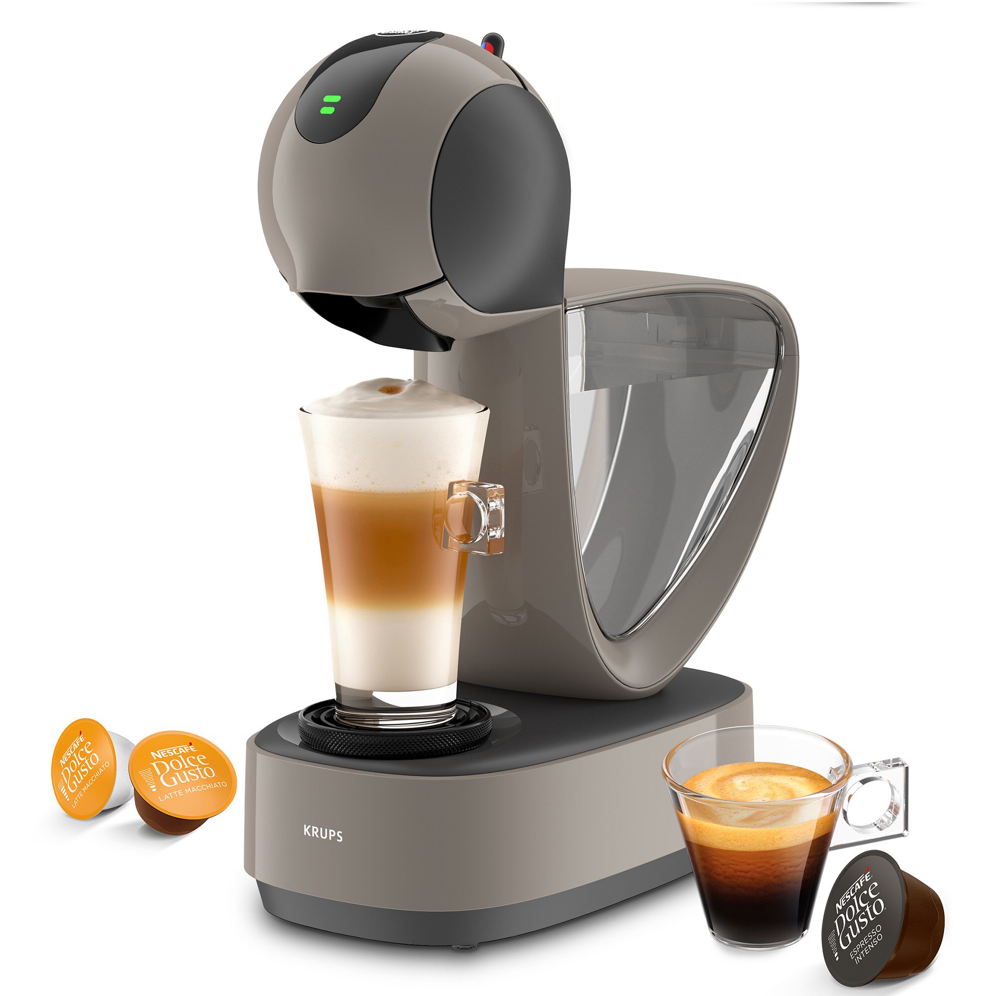 Espressor cu capsule Krups NESCAFÉ® Dolce Gusto® Infinissima Touch KP270A10, 1600W, 15 bari, capacitate rezervor 1.2L, 35 de retete, ecran LED, Gri