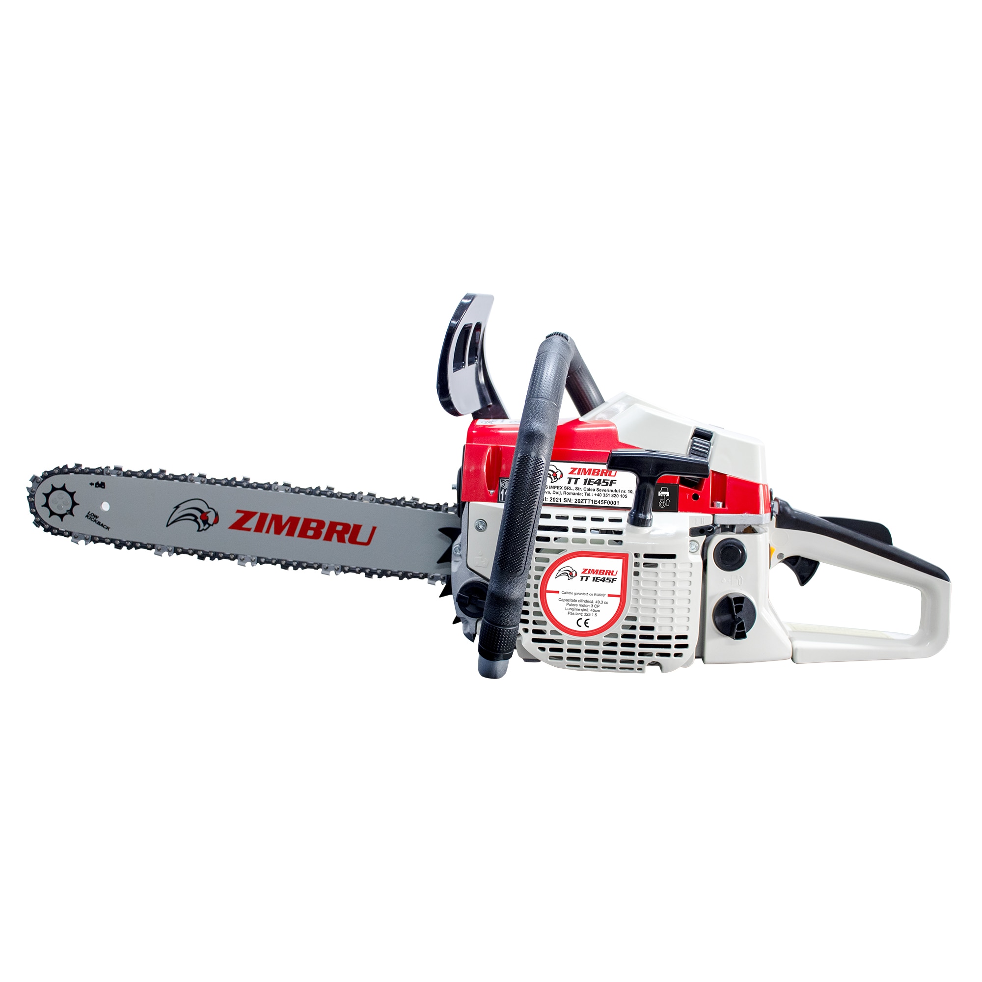 Drujba (motofierastrau) cu lant pe benzina Ruris Zimbru TT-1E45F, 3 CP, 49.3 CC, 2 timpi, 45 cm lungime lama