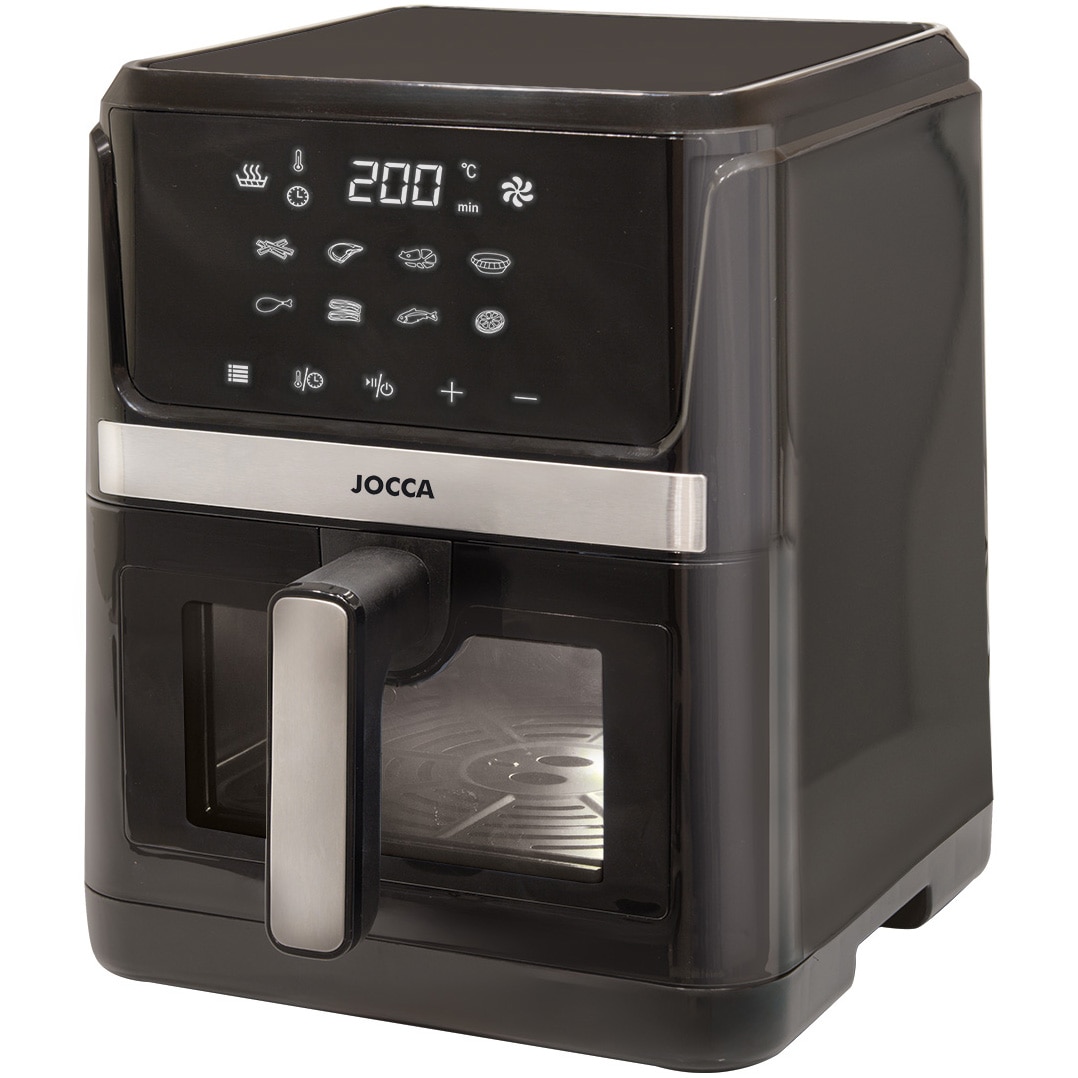 Hot air fryer, oil-free, Jocca 2297, 1600W, 7L, touch control, LED display, adjustable temperature 80-200ºC, viewing window, overheating protection, black