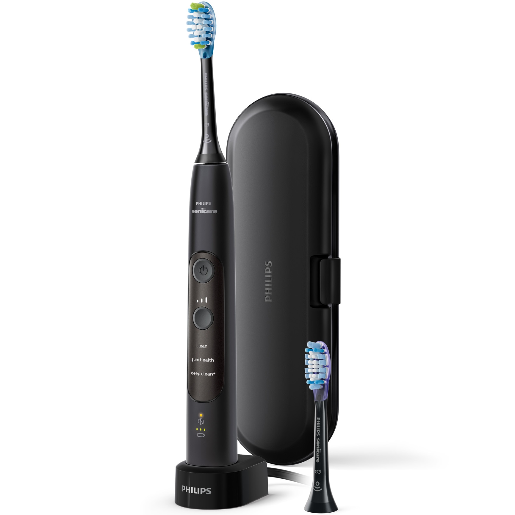 Periuta de dinti electrica sonica Philips Sonicare ExpertClean 7300 HX9601/02, 3 nivele de intensitate, senzor presiune, functia BrushSync, aplicatie Sonicare, wireless Bluetooth, toc de transport, 2 capete de periere, incarcator, negru