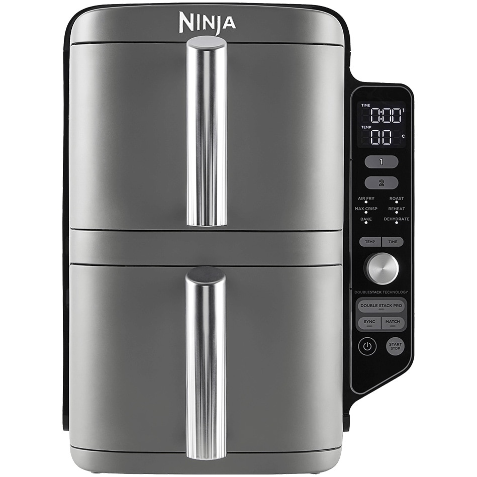 Ninja Double Stack XL Smart SL451EU hot air fryer, 2470W, 9.5L, temperature range 40 - 240 °C, 6 cooking functions, two overlapping cooking zones, digital thermometer, gray