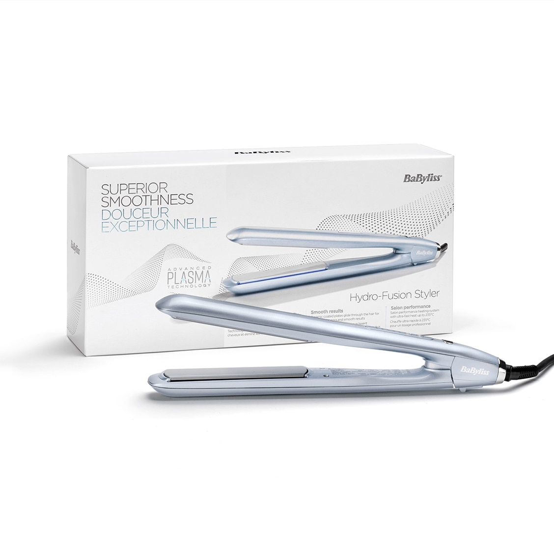 Placa de par Hydro-Fusion BaByliss ST573E, 230C, 5 trepte, Ionizare, Invelis ceramic, LED, Bleu