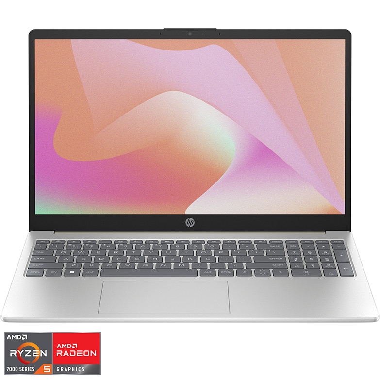 Laptop HP Laptop 15-fc0023nq cu procesor AMD Ryzen™ 5 7520U pana la 4.3GHz, 15.6", Full HD, 8GB LPDDR5 RAM, 512GB SSD, AMD Radeon™ Graphics, Free DOS, Warm Gold