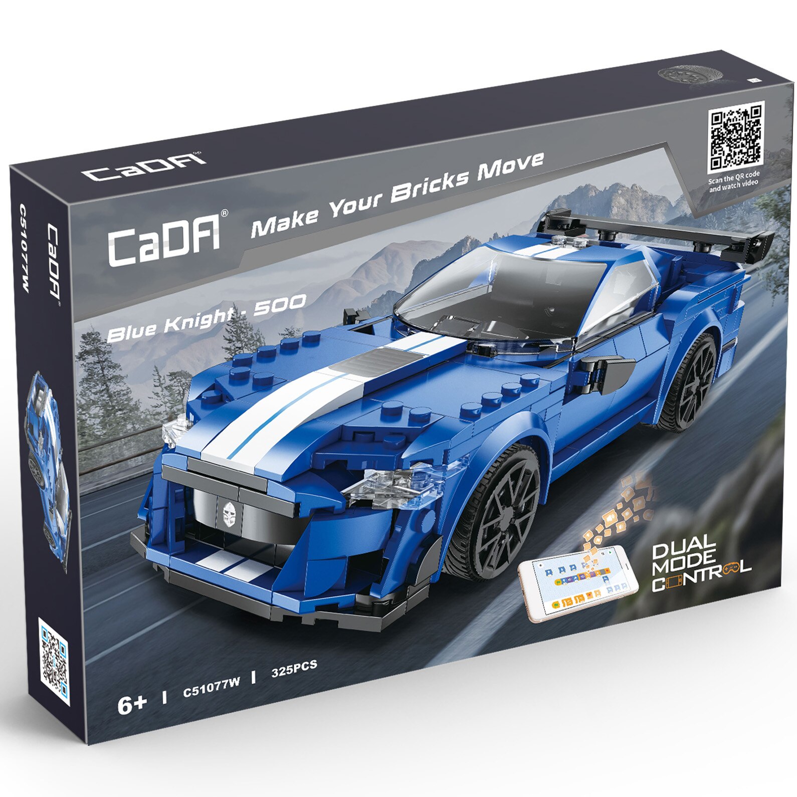 Set constructie CaDa - Masinuta Blue Night 500, cu telecomanda si aplicatie telefon, 325 piese