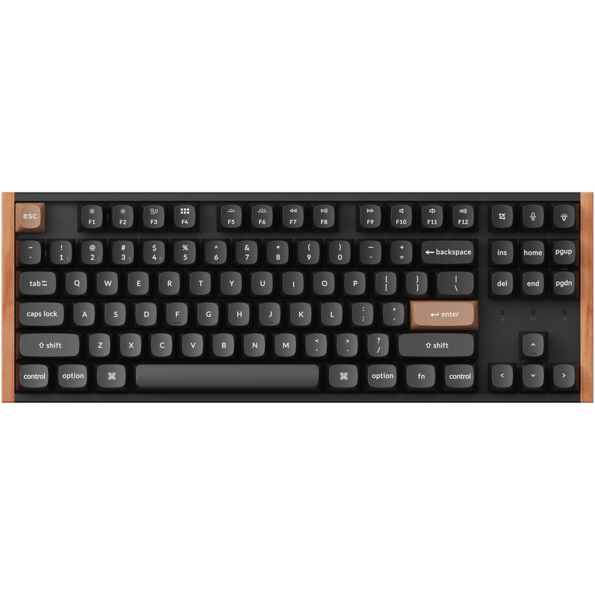 Tastatura mecanica wireless Keychron K8 HE, 2.4GHz/Bluetooth, switch-uri mecanice Gateron Double Rail, RGB LED, aluminiu-lemn, special edition, negru