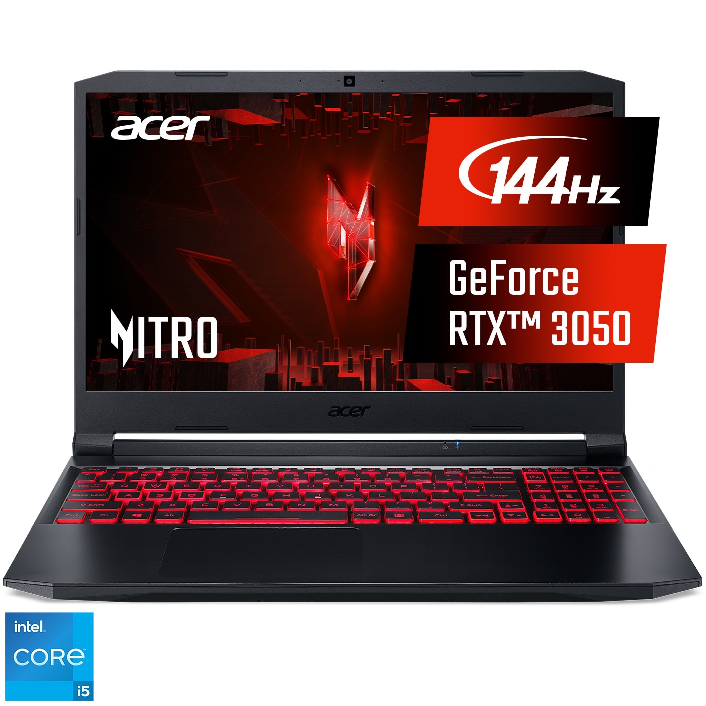 Laptop Gaming Acer Nitro 5 AN51557 cu procesor Intel Core i511400H pana la 450 GHz, 156", Full HD, IPS, 144Hz, 16GB, 512GB SSD, NVIDIA GeForce RTX 3050 4GB, NO OS, Black