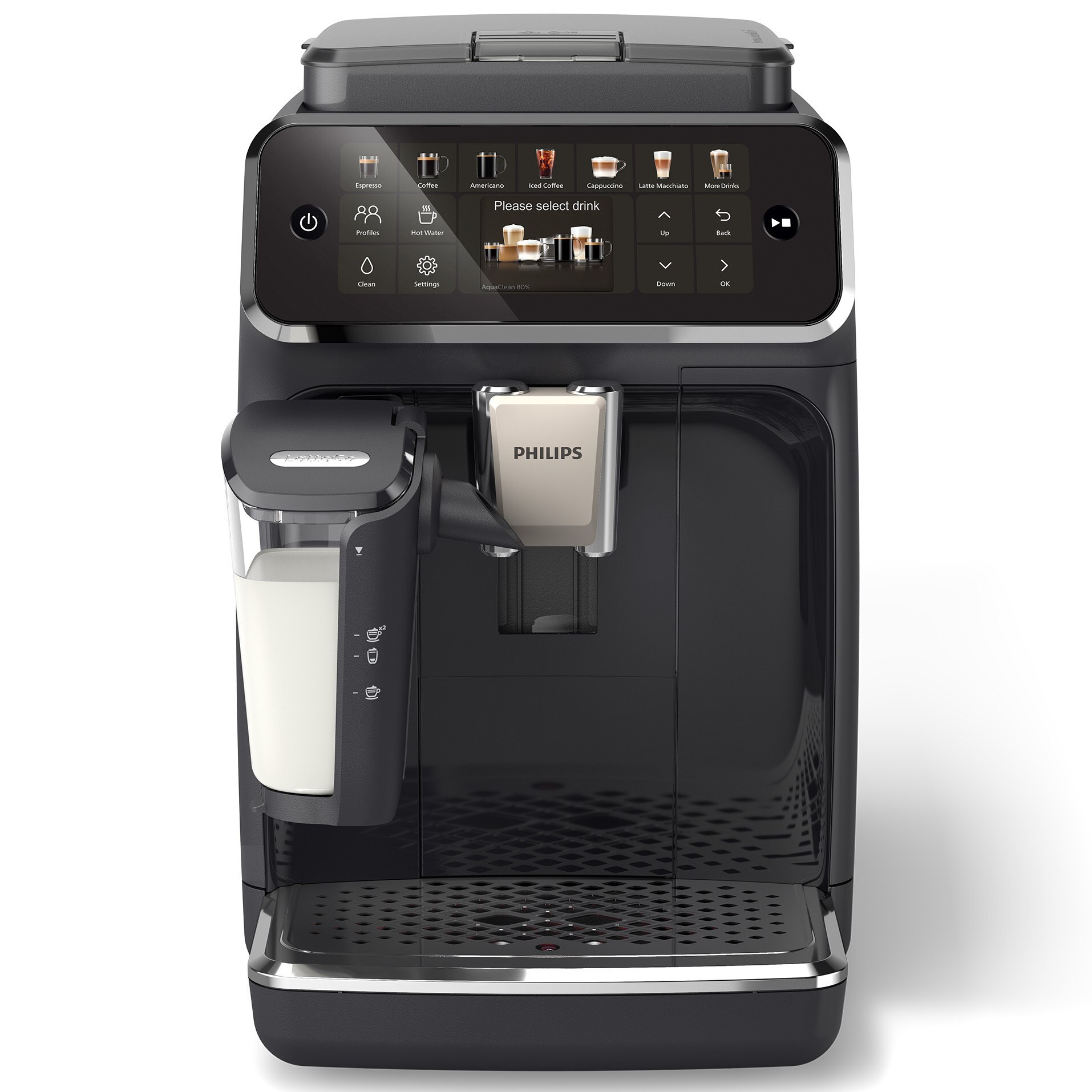 Espressor automat Philips EP4441/50 seria 4400, presiune 15 bari, solutie de lapte LatteGO, 12 tipuri de bauturi, ecran tactil intuitiv, Tehnologie noua SilentBrew pentru preparare silentioasa, rasnita ceramica, functie QuickStart, negru- argintiu