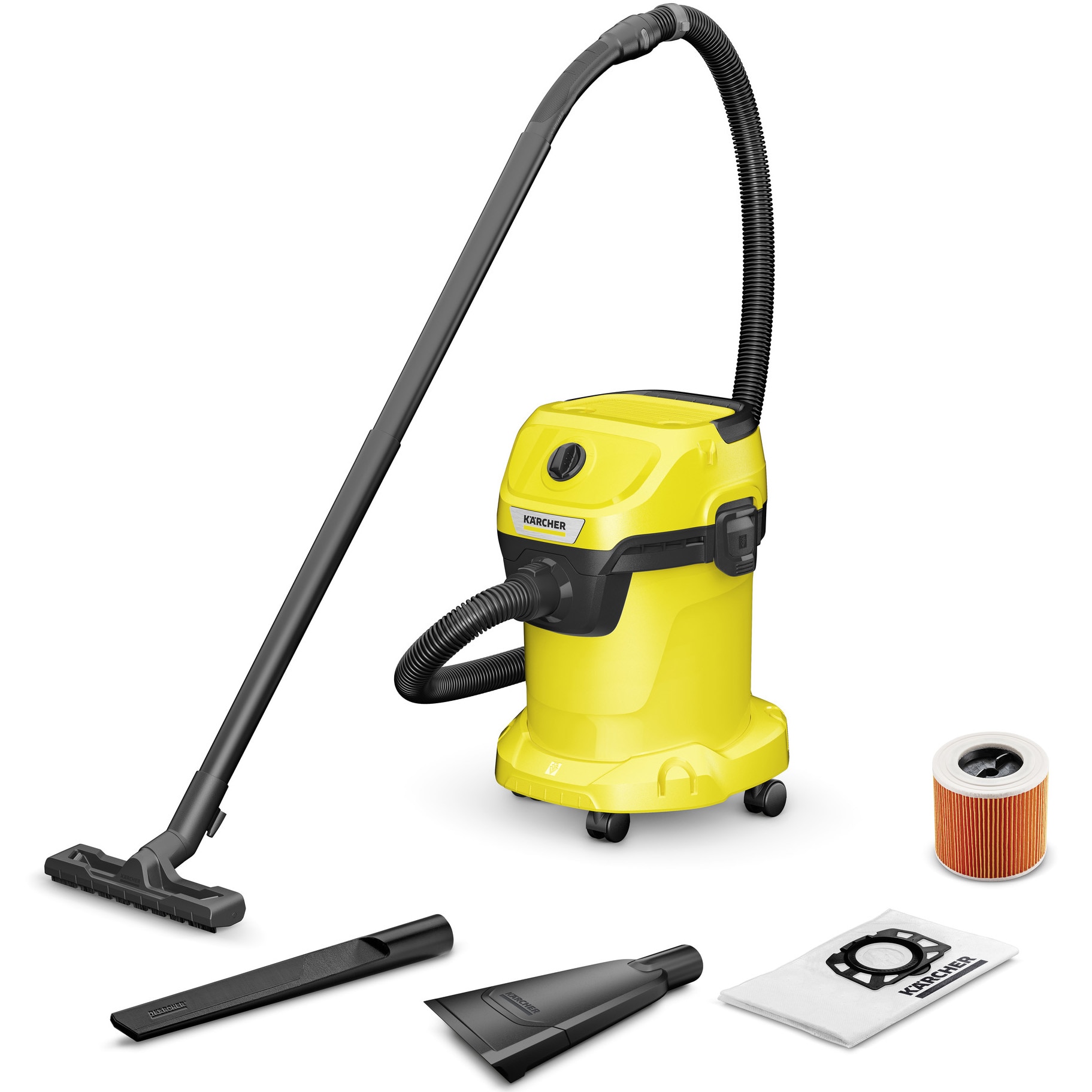 Aspirator umed-uscat Karcher WD 3: 1000W, 17L, furtun 3.5m, duze auto/inguste, filtru cartus.