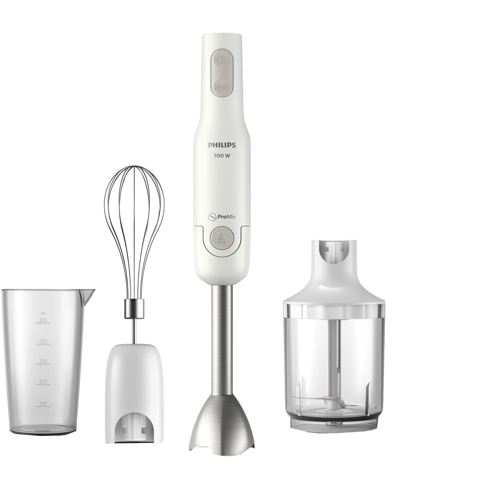 Philips ProMix HR254500 vertical mixer, 700 W, 1 speed setting, Turbo, mug, wire, XL chopper, White