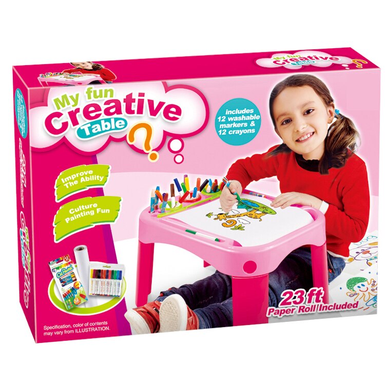 Multifunctional play table, Mappy Fun Creative, with colored pencils and cards, Pink