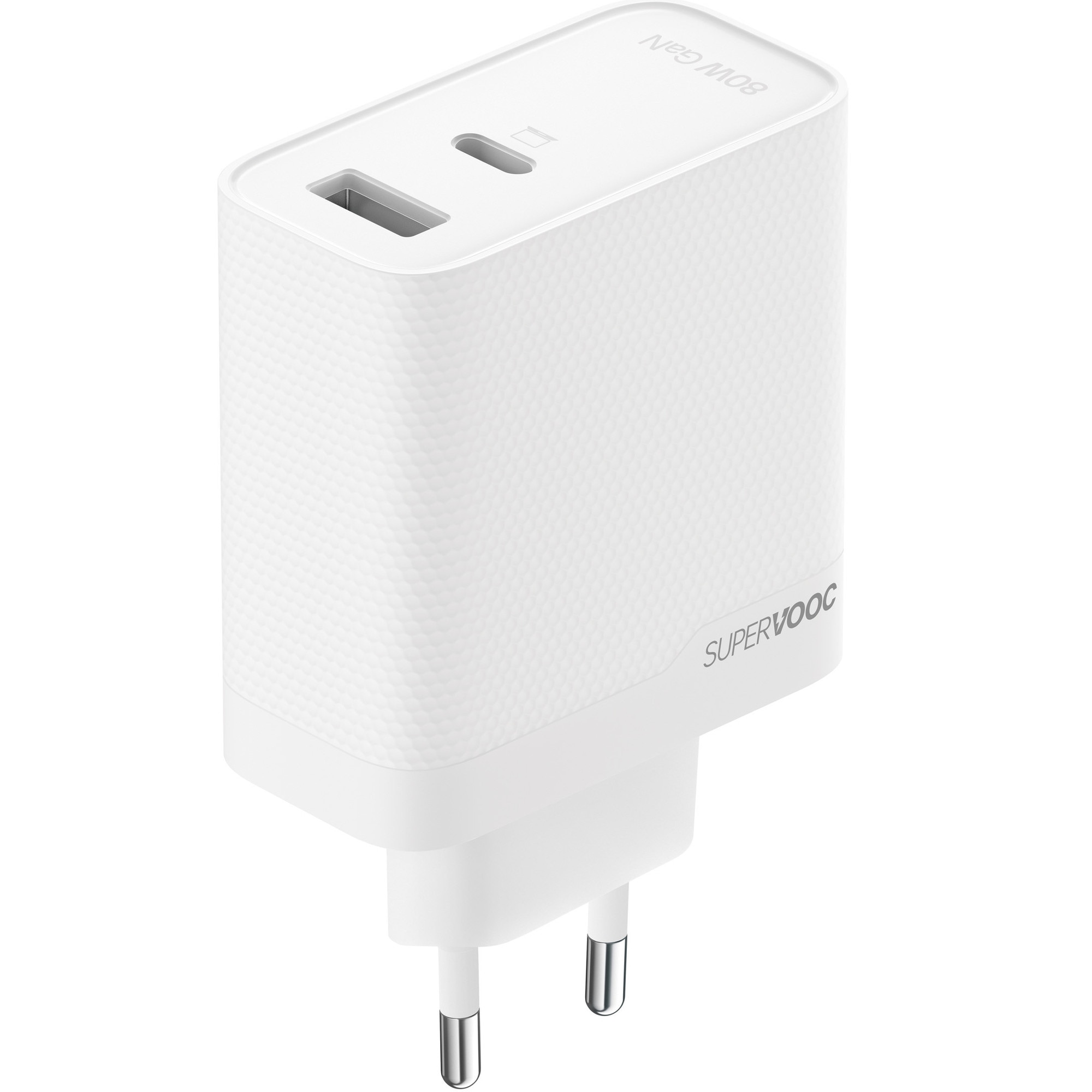 OPPO Supervooc 80W mains charger, 1x USB-A, 1x USB-C, cable included, white