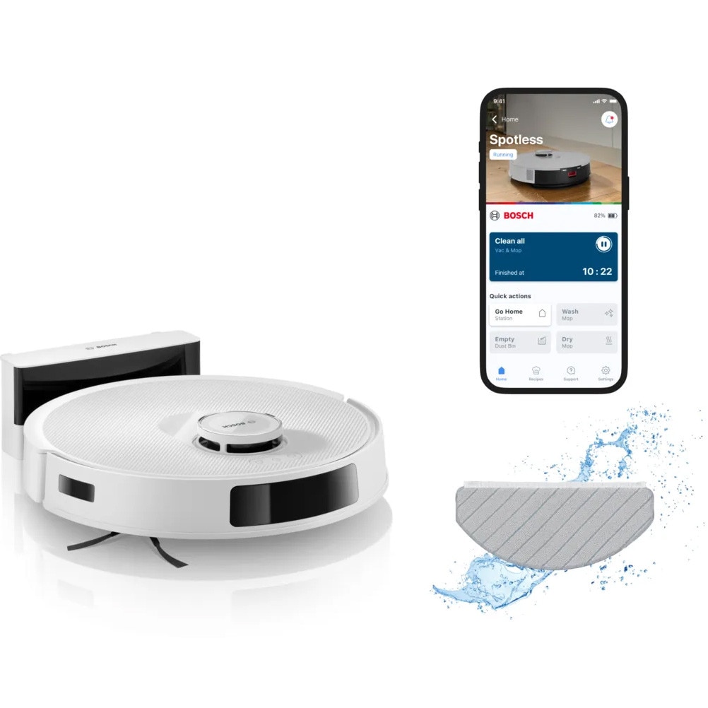 Bosch BCRC2W vacuum cleaner robot, vacuuming &amp; mopping, max 11000 PA, 360° LiDAR, 0.4L, Home Connect, White.