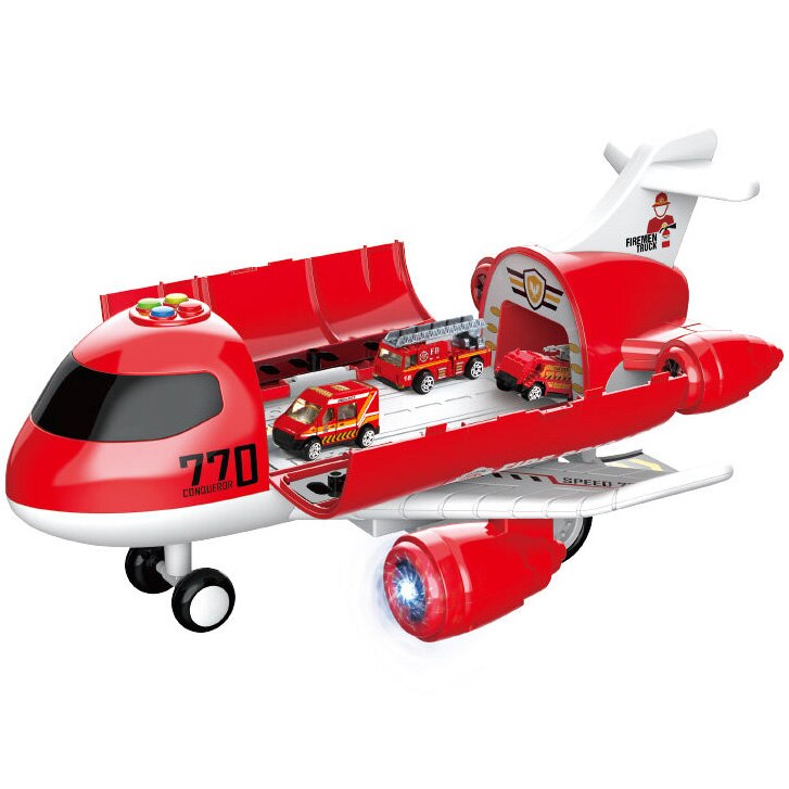 Set de joaca Mappy Avionul DYI cu 6 vehicule metalice pompieri, lumini si sunete