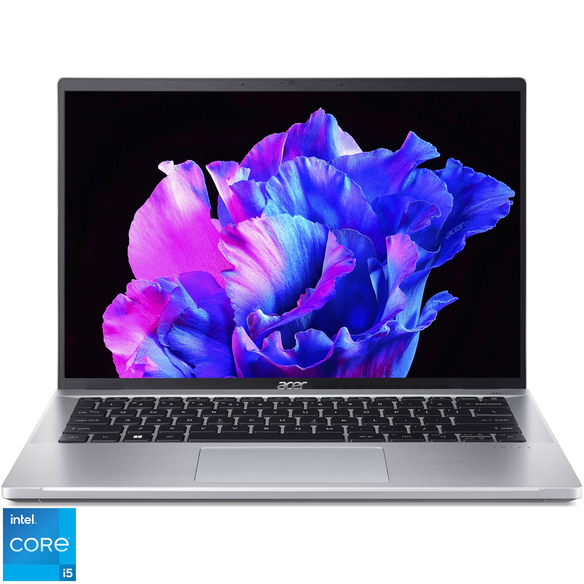 Laptop Acer Swift Go 14 SFG147156CX cu procesor Intel Core i51335U pana la 46 GHz, 14", 22K, IPS, 16GB DDR5, 512GB SSD, Intel Iris Xe Graphics, No OS, Pure Silver
