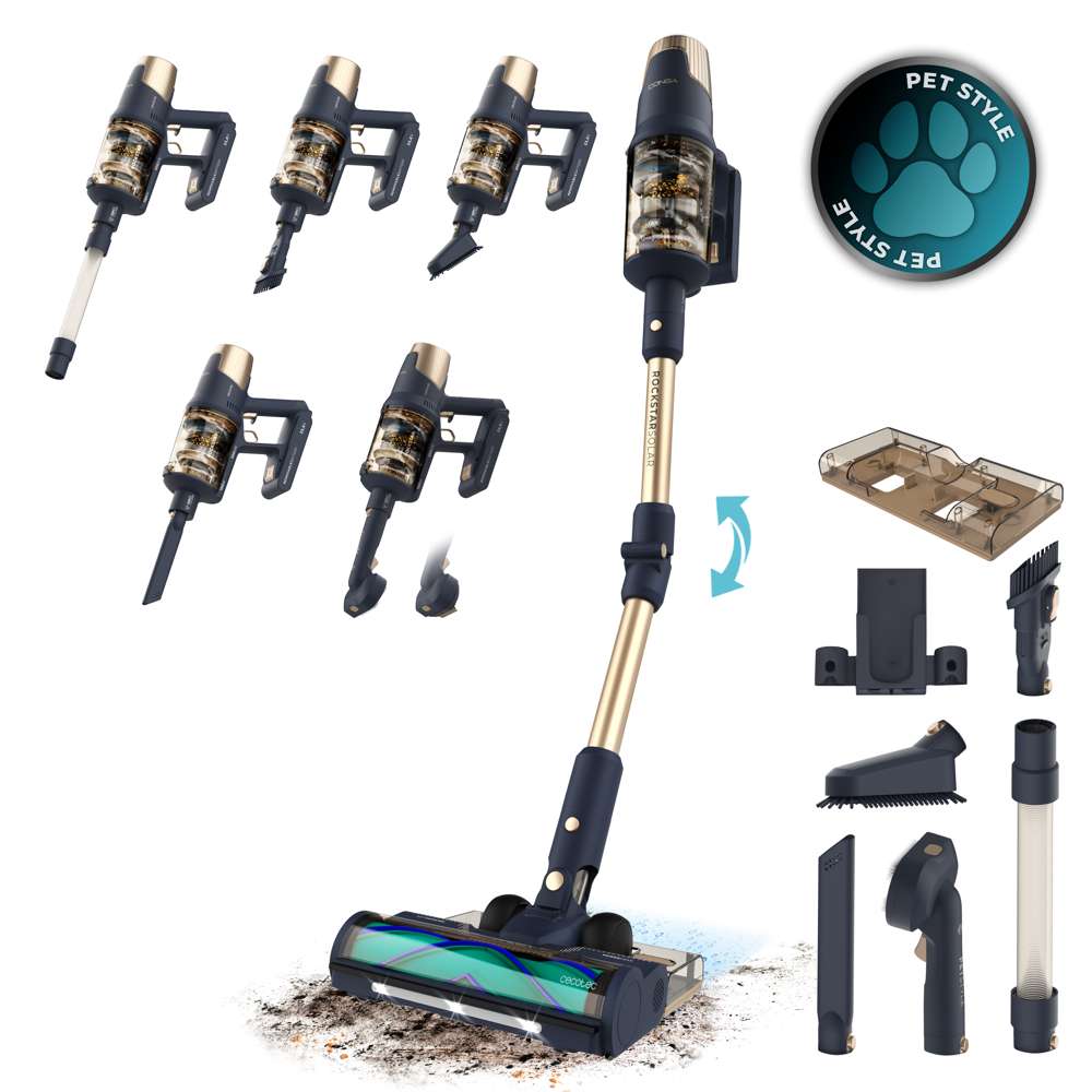 Cecotec Conga Rockstar 10500 Solar upright vacuum cleaner, 780W, 100 min autonomy, black/gold
