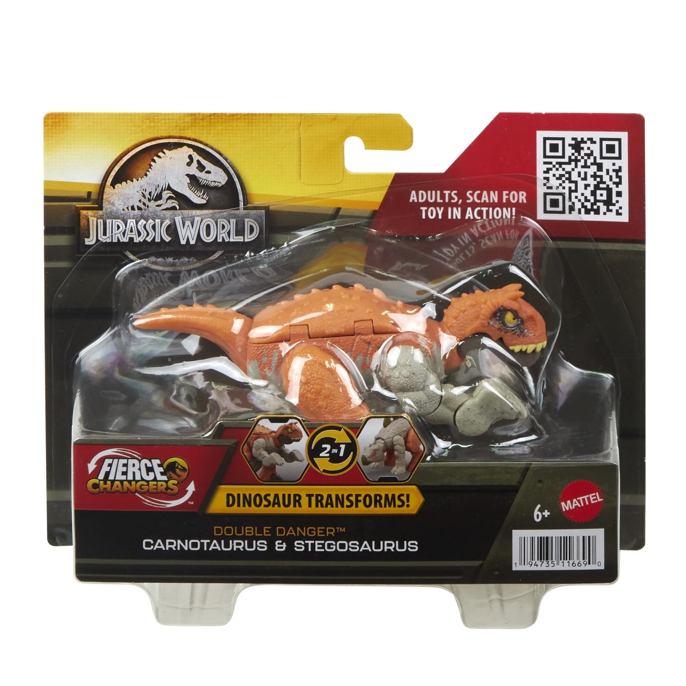 Figurina 2 in 1 Jurassic World Fierce Changers - Double Danger, Carnotaurus si Stegosaurus