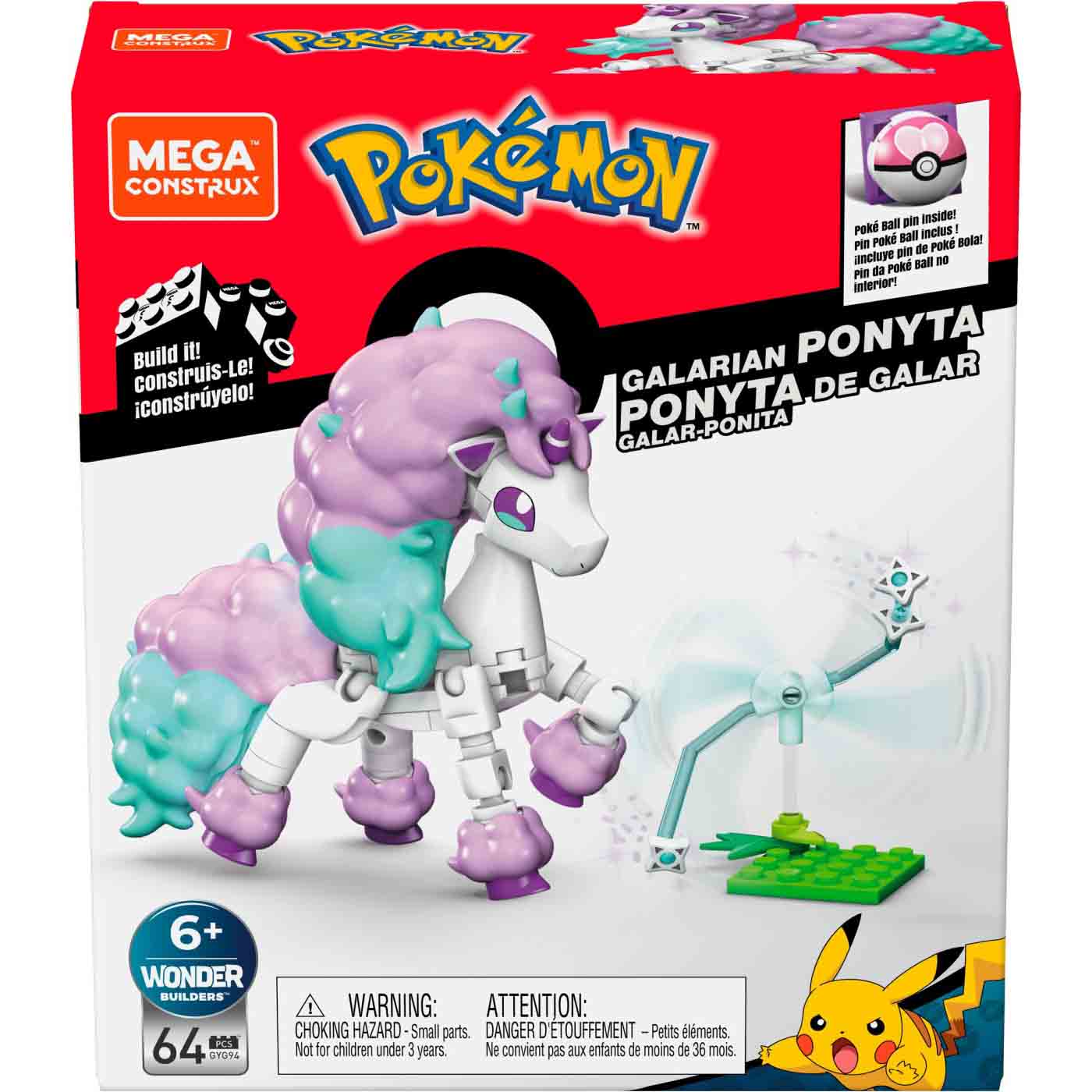 Set de constructie Pokemon Mega Construx - Galarian Ponyta, 64 piese