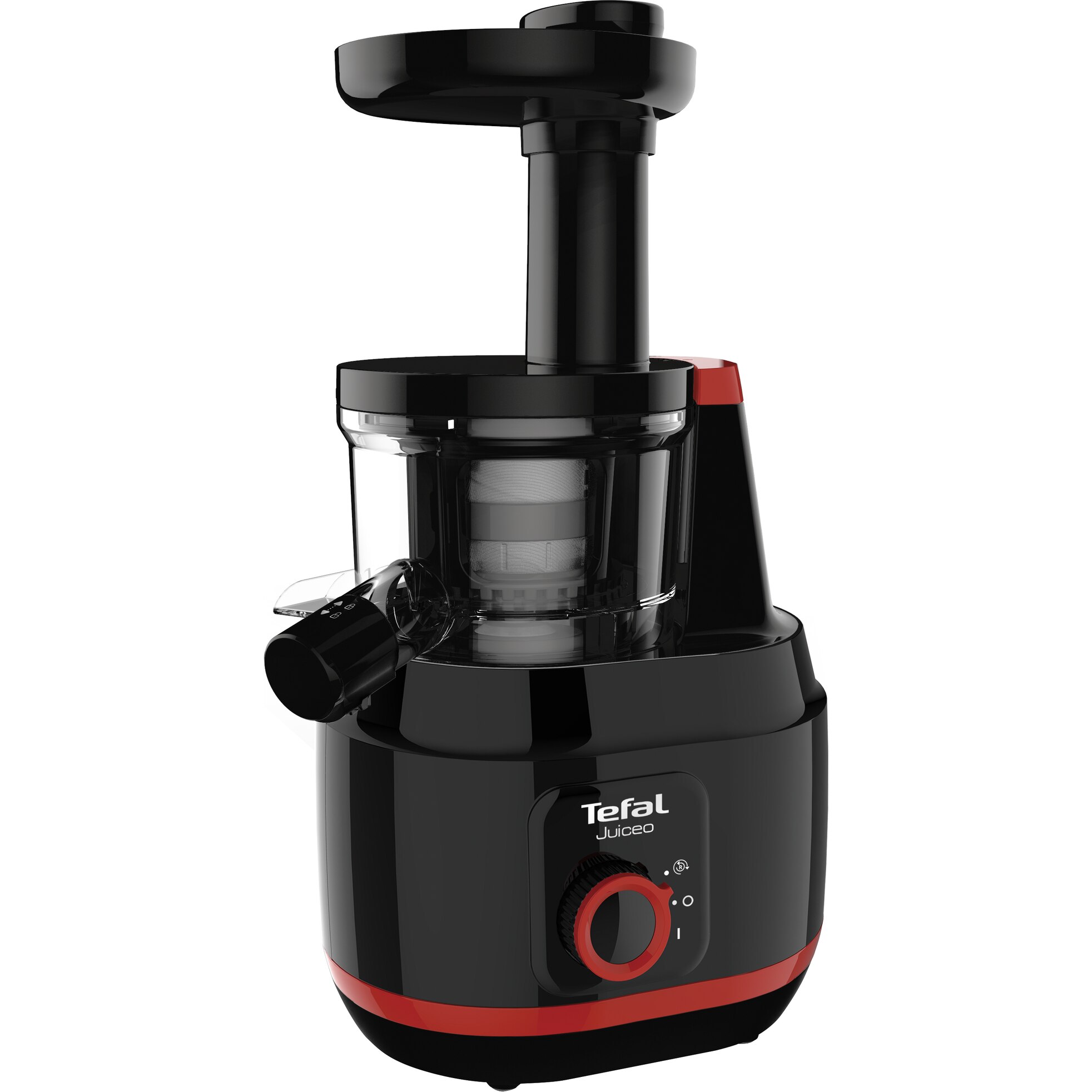 Fruit and vegetable juicer Tefal ZC150838 Juiceo, 150 W, 80 Rpm, cold pressing, 1 filter, Red Black