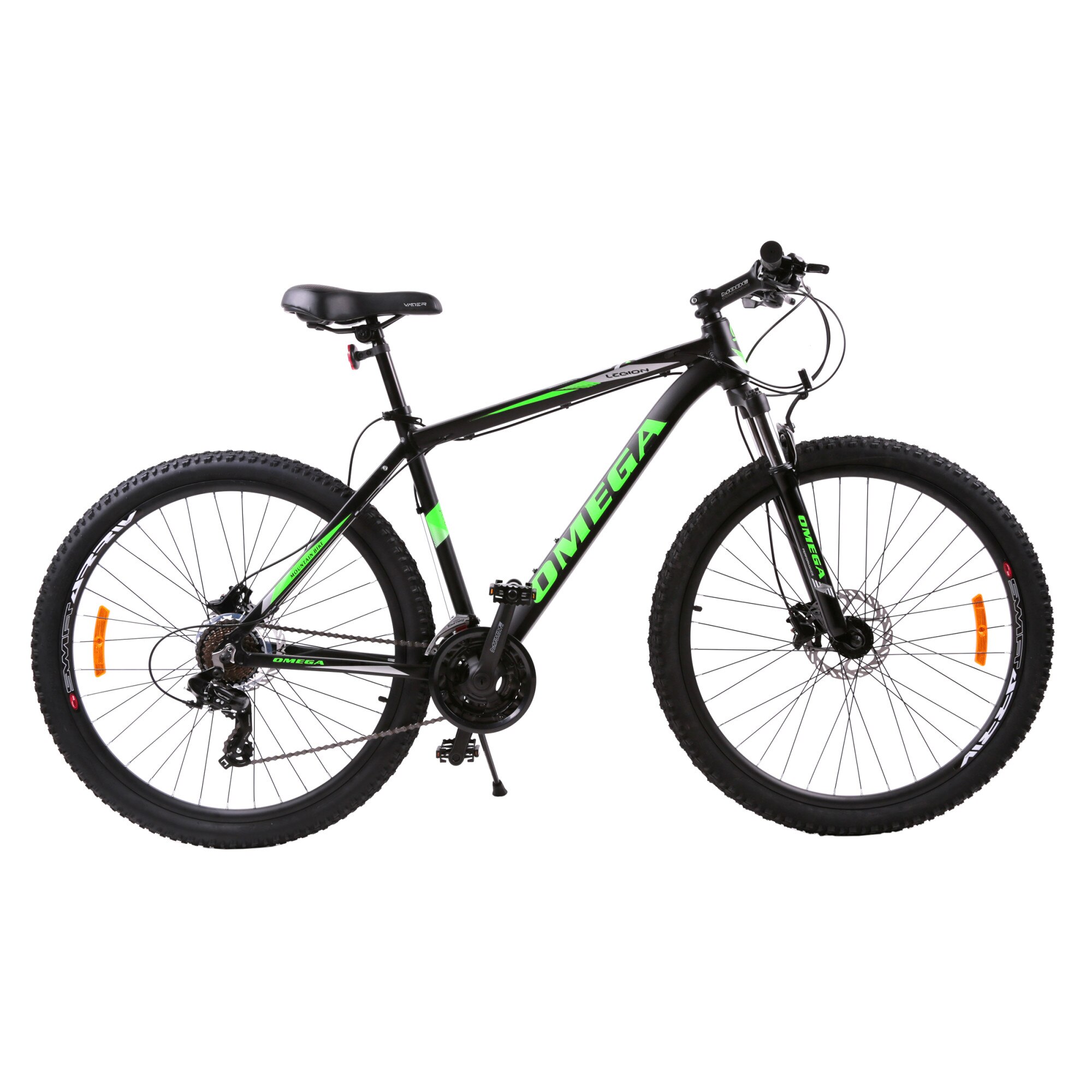 27.5" Omega Legion MTB bike, aluminum frame, hydraulic disc brakes, black/green