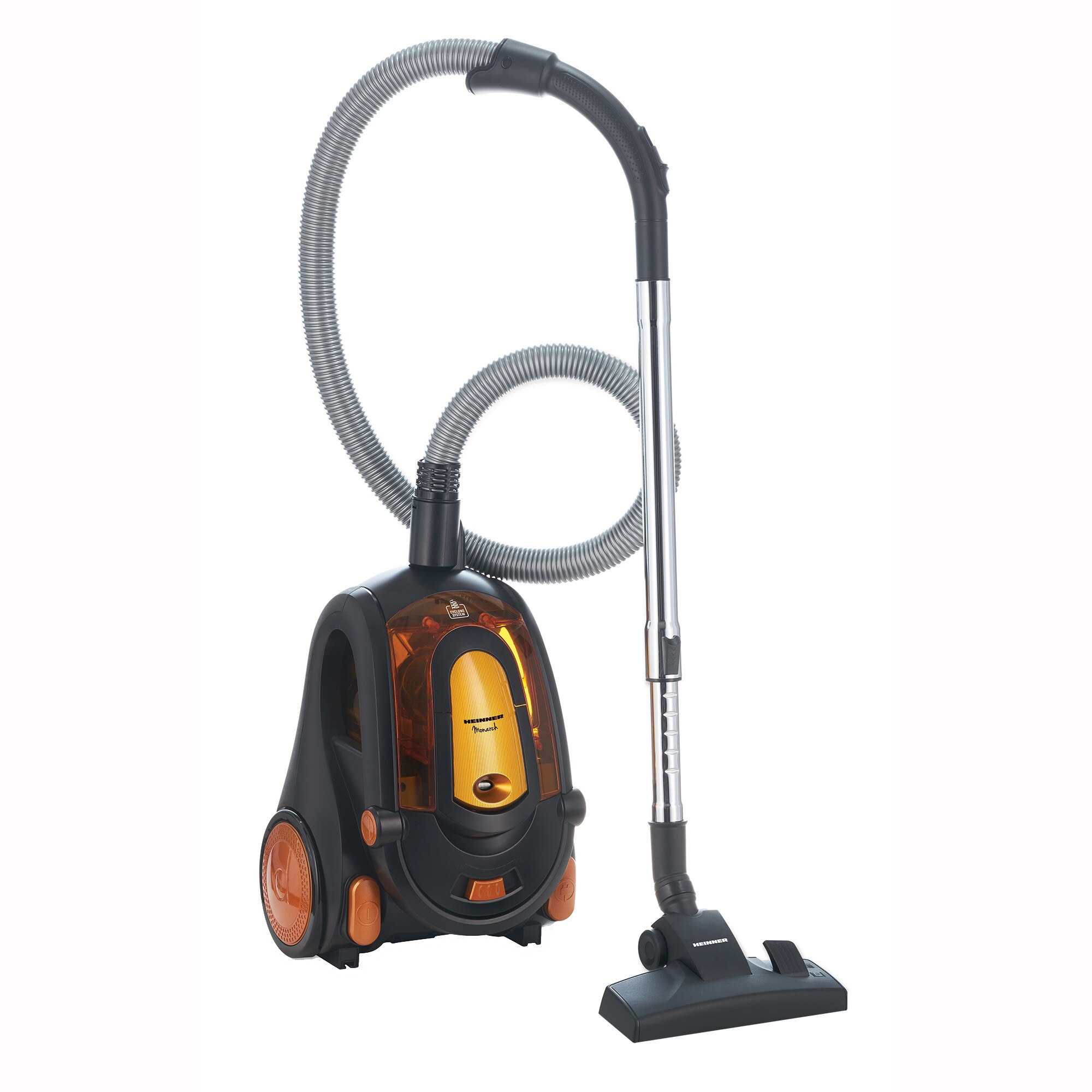 Heinner Monarch HVC-V800BK bagless vacuum cleaner, 800W, suction power >180W, 2.2L, telescopic metal rod, 2 in 1 accessories, sofa brush, black/orange