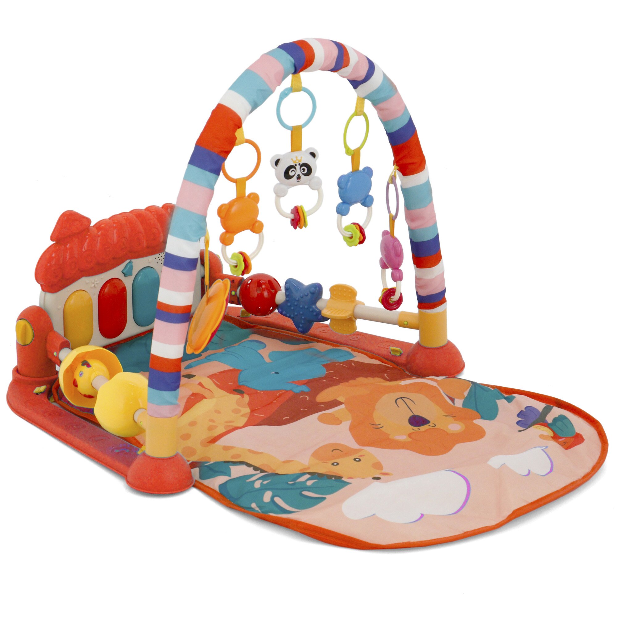 Salteluta interactiva Mappy, cu pian si arcada cu jucarii, portocaliu