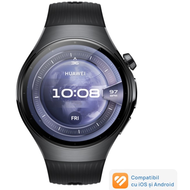 Smartwatch HUAWEI Watch 5, 46mm, Black Stainless Steel Case with Black Fluoroelastomer Strap